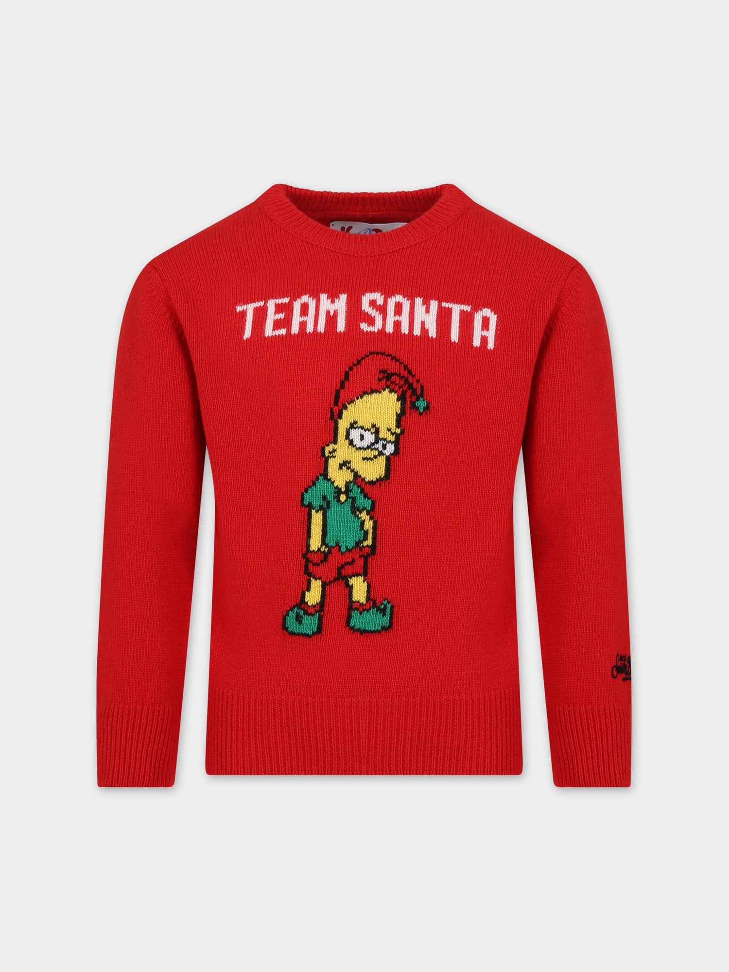 Maglione rosso per bambino con Bart Simpson,Mc2 Saint Barth,DOUGLAS TEAM SANTA 41