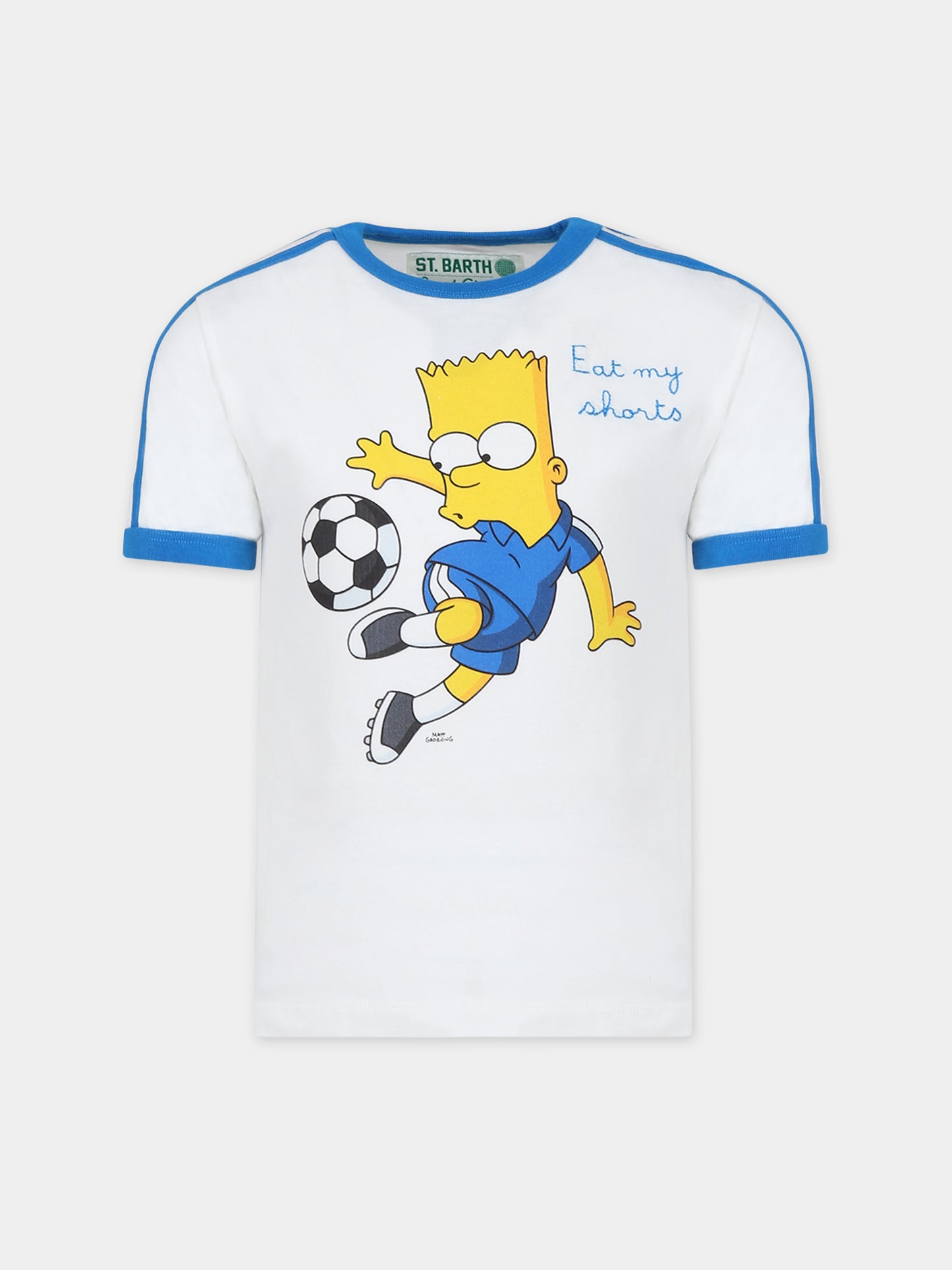 T-shirt bianca per bambino con stampa Bart Simposon,Mc2 Saint Barth,CAMERON BART SOCCER 1017 EMB