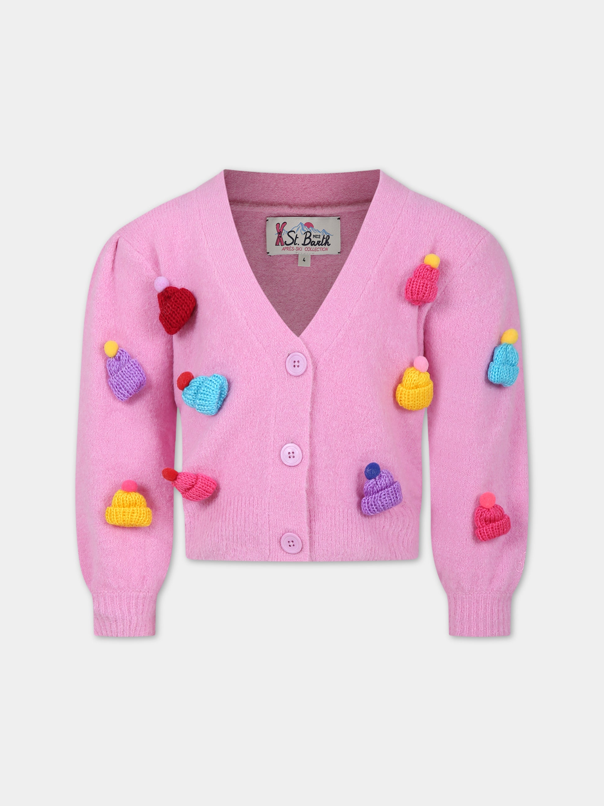 Cardigan rosa per bambina con berretti,Mc2 Saint Barth,LYZA SOFT JR STRETCH 21 BEANY PATCH