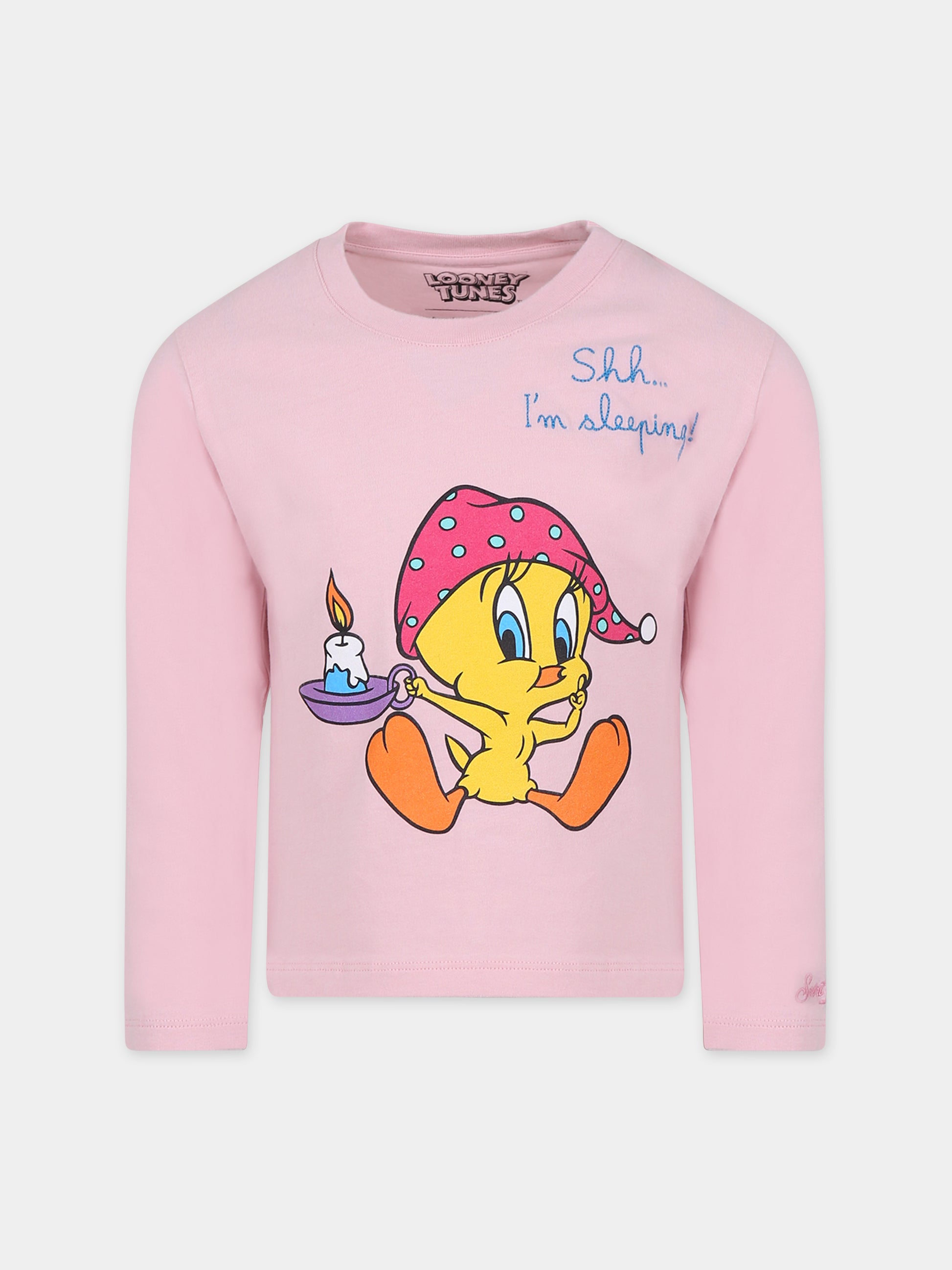 T-shirt pigiama rosa per bambina con stampa Titty,Mc2 Saint Barth,PENNY TWEETY SLEEPING 22 EMB