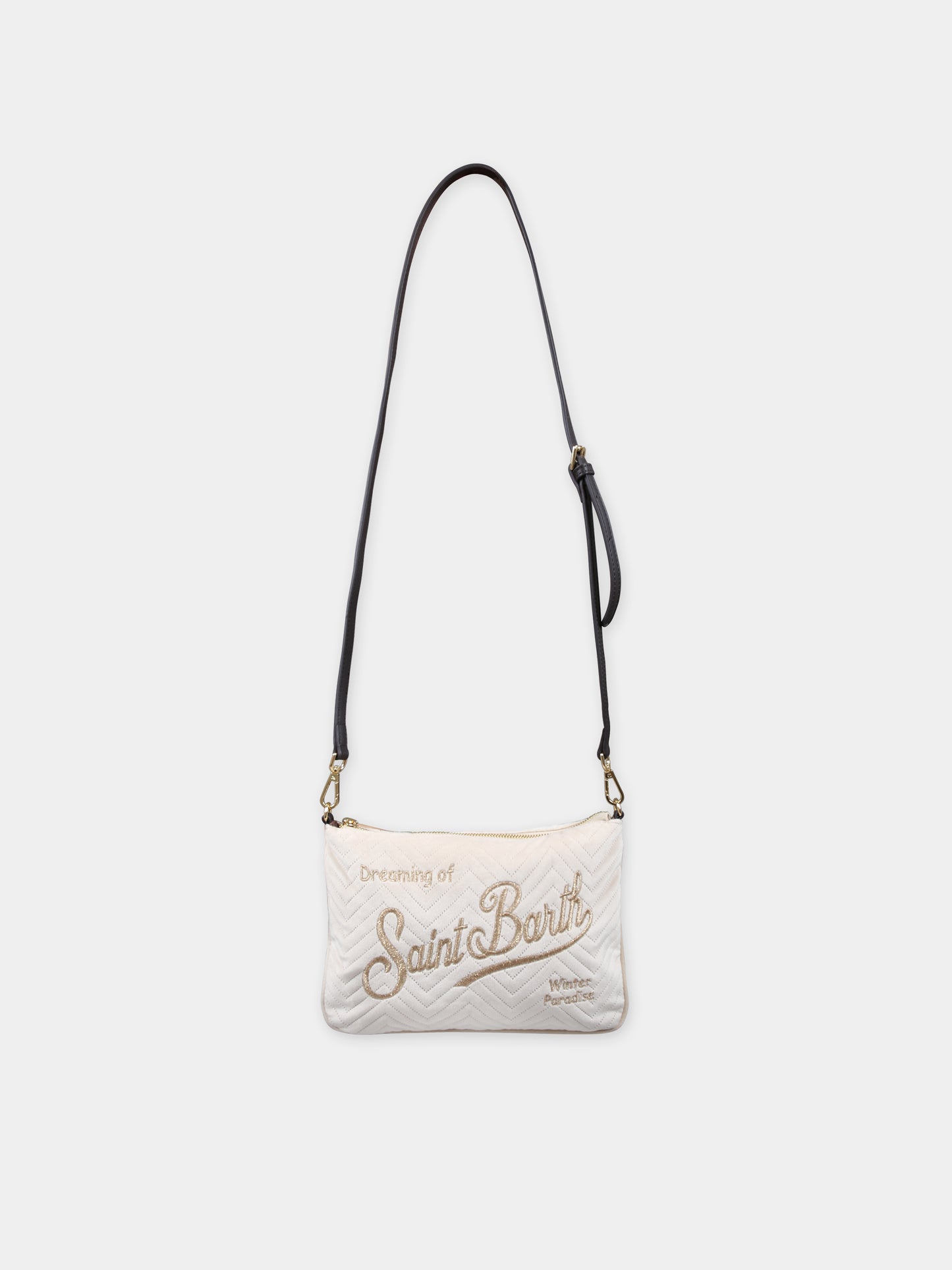 Pochette avorio per bambina con logo,Mc2 Saint Barth,PARISIENNE W VELVET QUILT HB 11 EMB