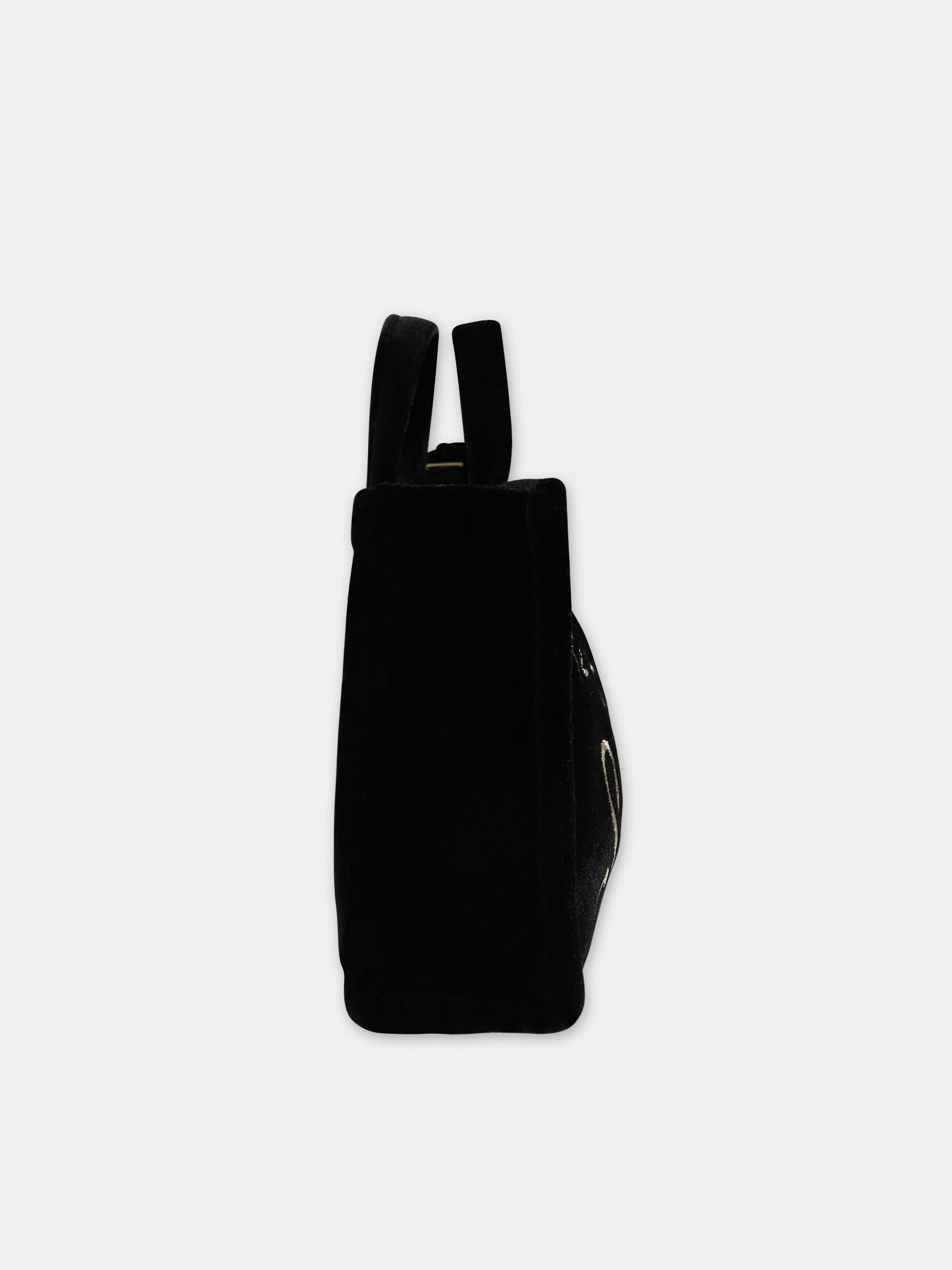 Borsa porta cellulare nera per bambina con logo,Mc2 Saint Barth,PHONE BAG VELVET 00 EMB