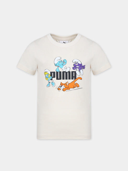 T-shirt avorio per bambini con Puffi,Puma,23WMPU622981 99