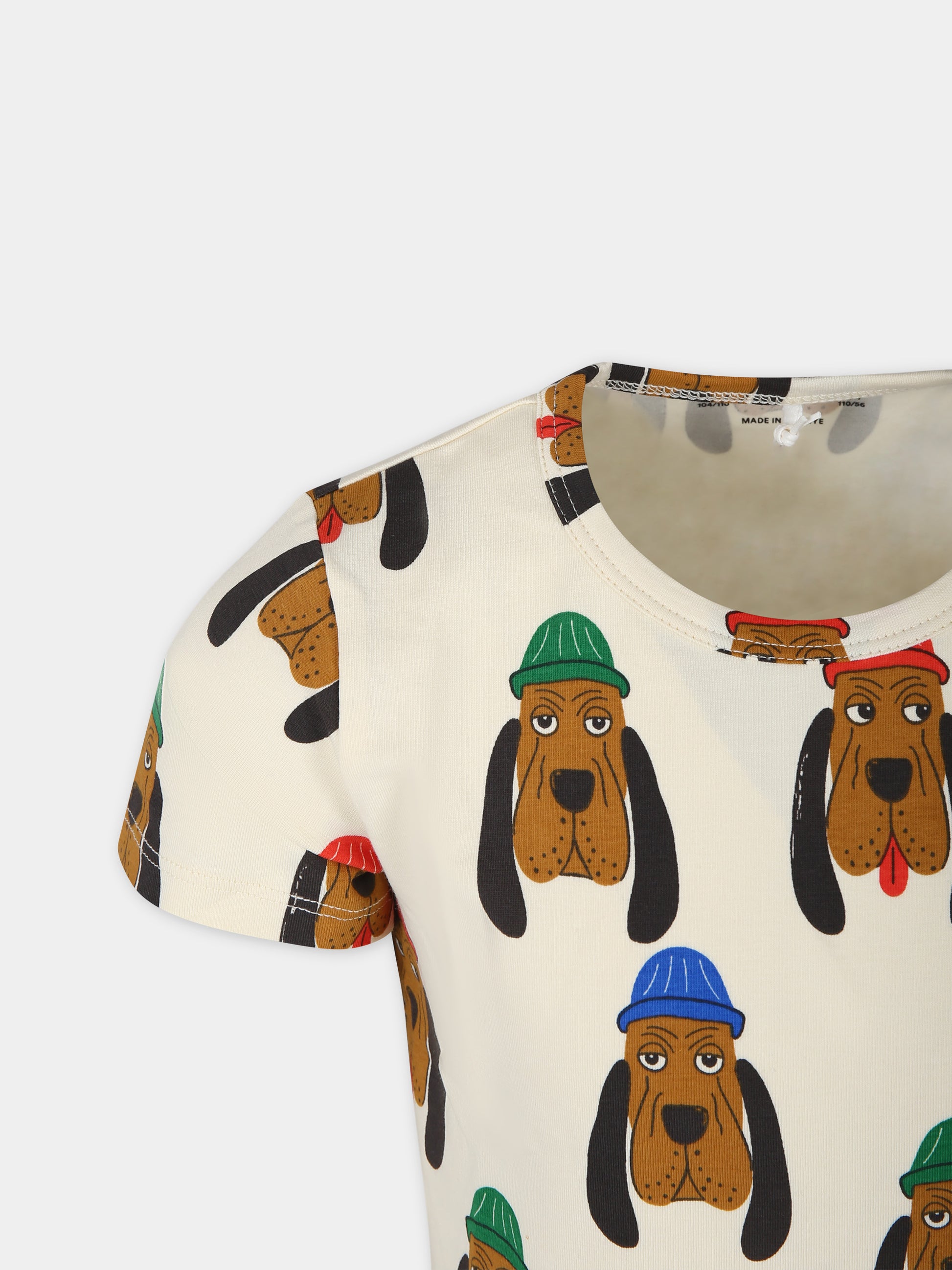 T-shirt avorio per bambini con cani,Mini Rodini,2412011211