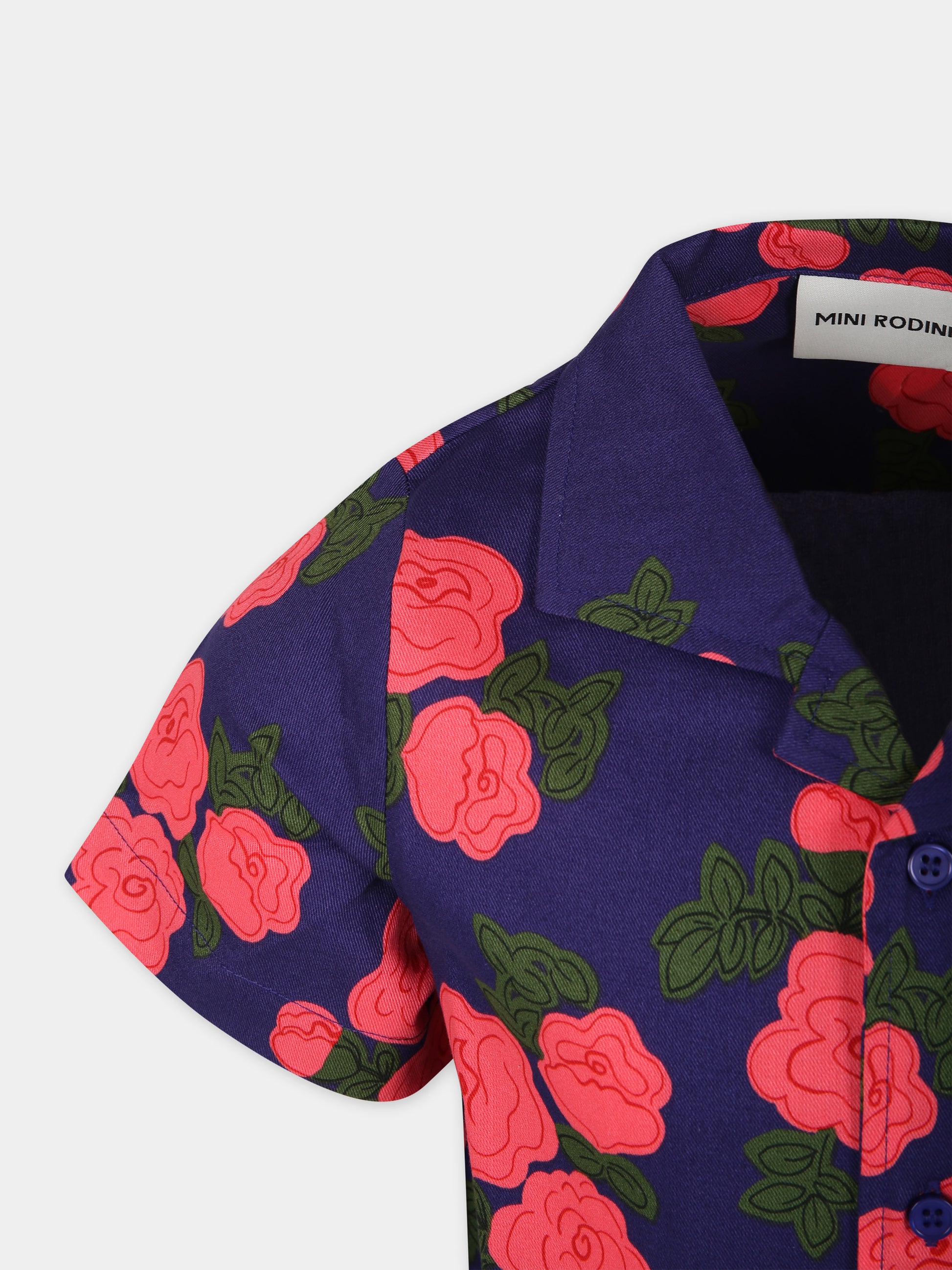 Camicia blu per bambini con rose,Mini Rodini,2412010160