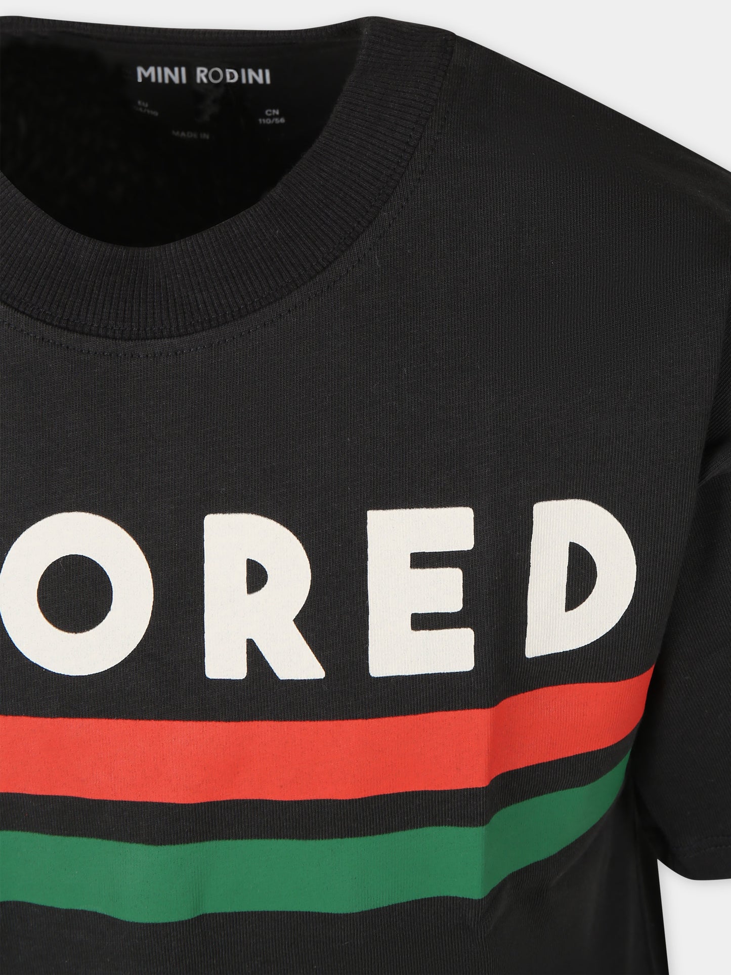 T-shirt nera per bambini con scritta,Mini Rodini,2412012199