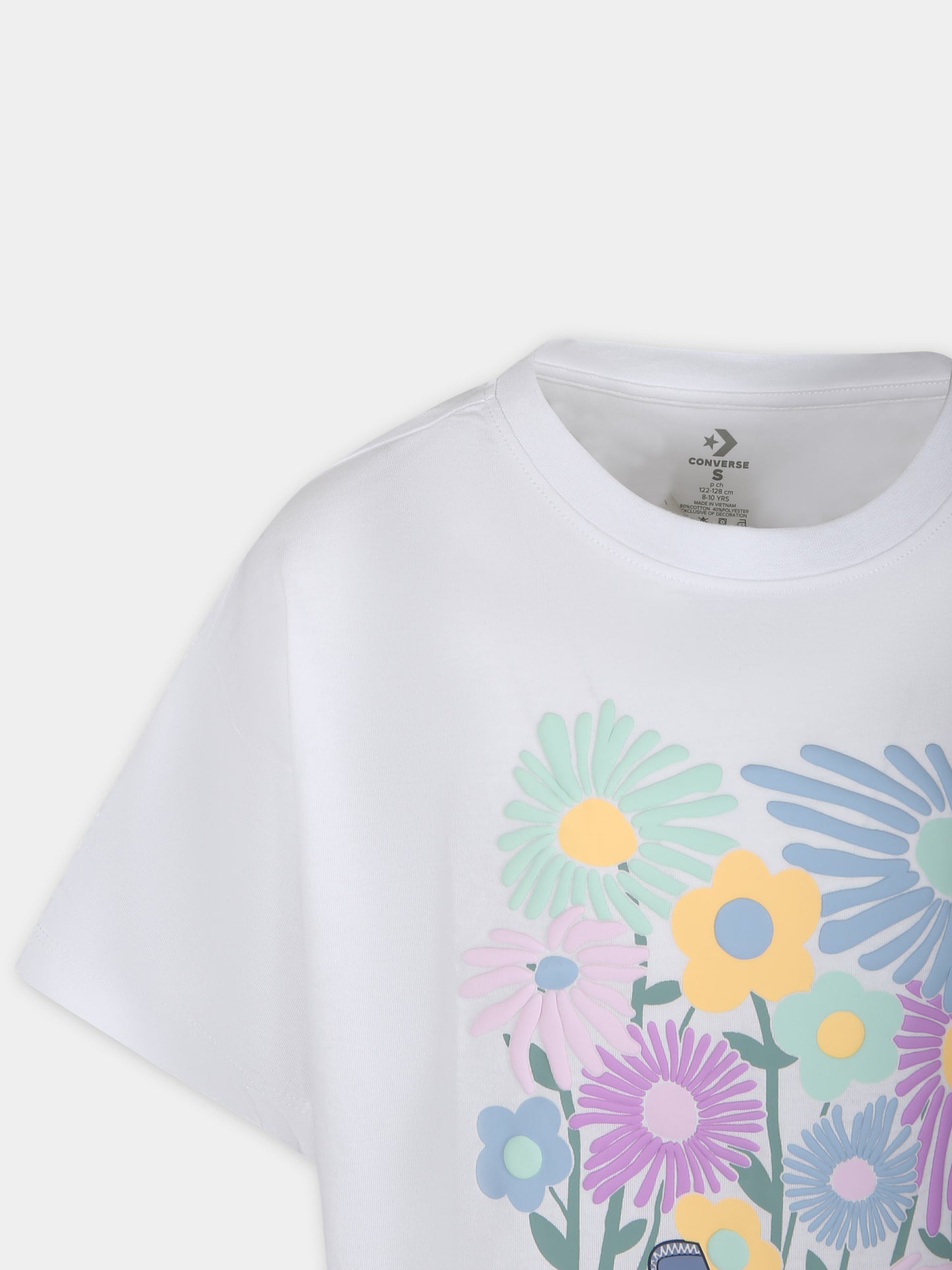 T-shirt bianca per bambina con stampa fiori e scarpa,Converse,4CF479 001
