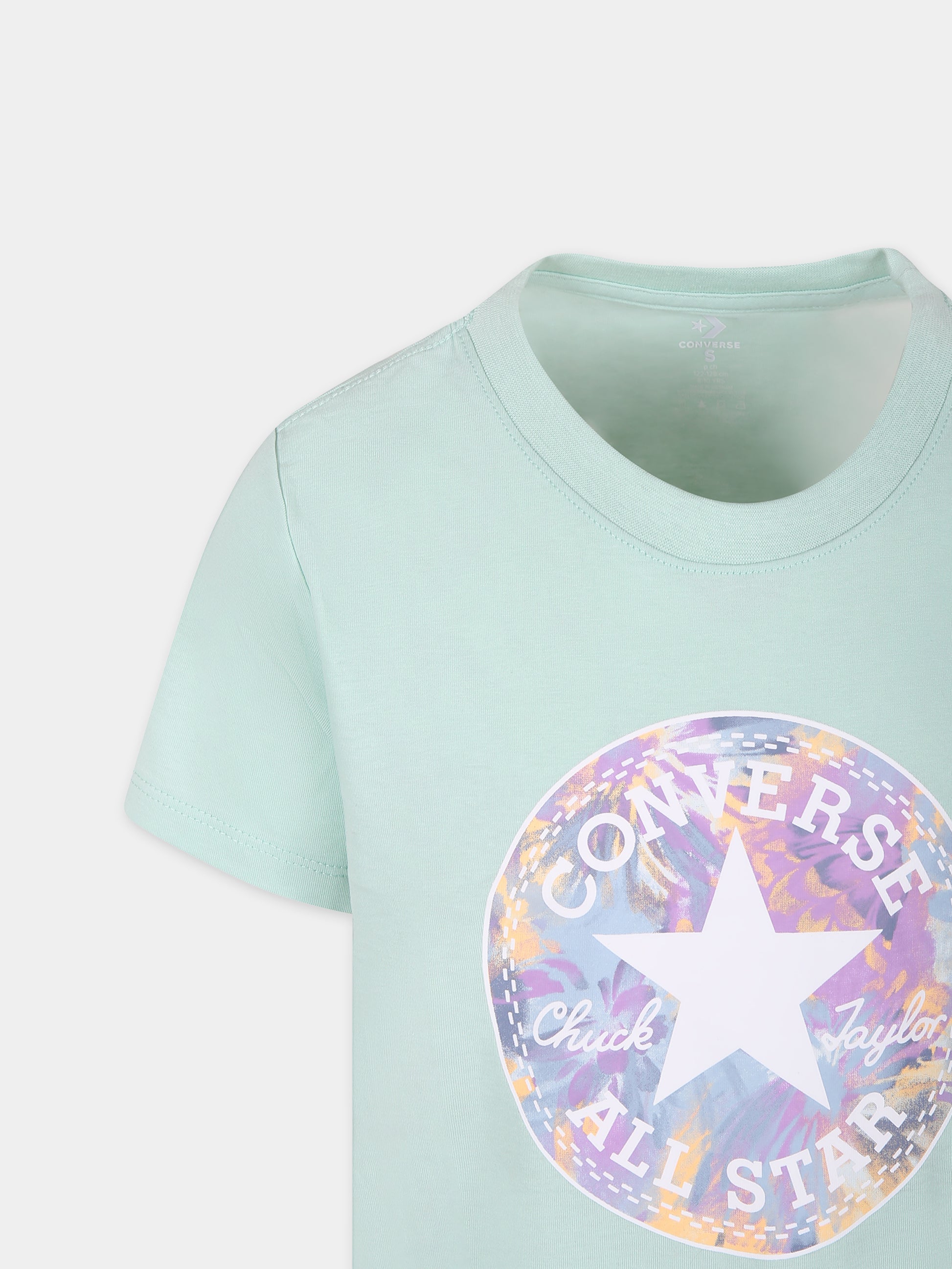 T-shirt verde per bambina con stampa logo,Converse,4CF480 EGM