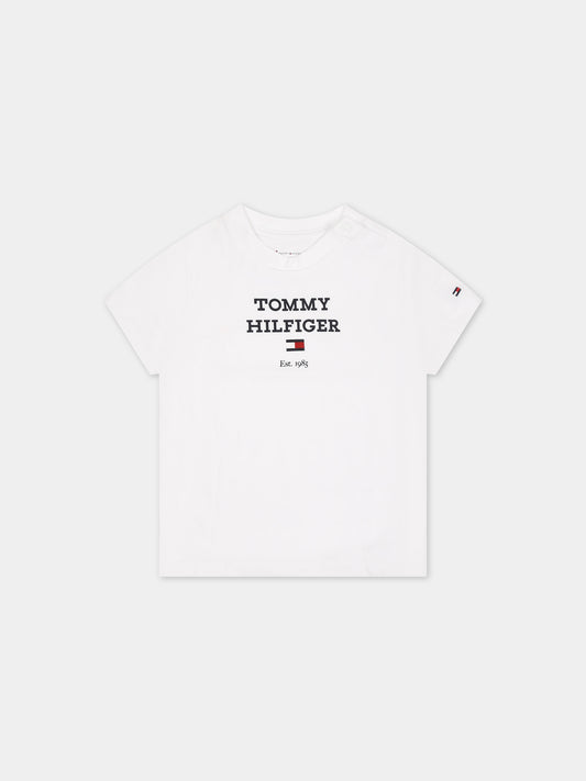 T-shirt bianca per neonati con logo,Tommy Hilfiger Junior,23FMTHKN0KN01761J YBR