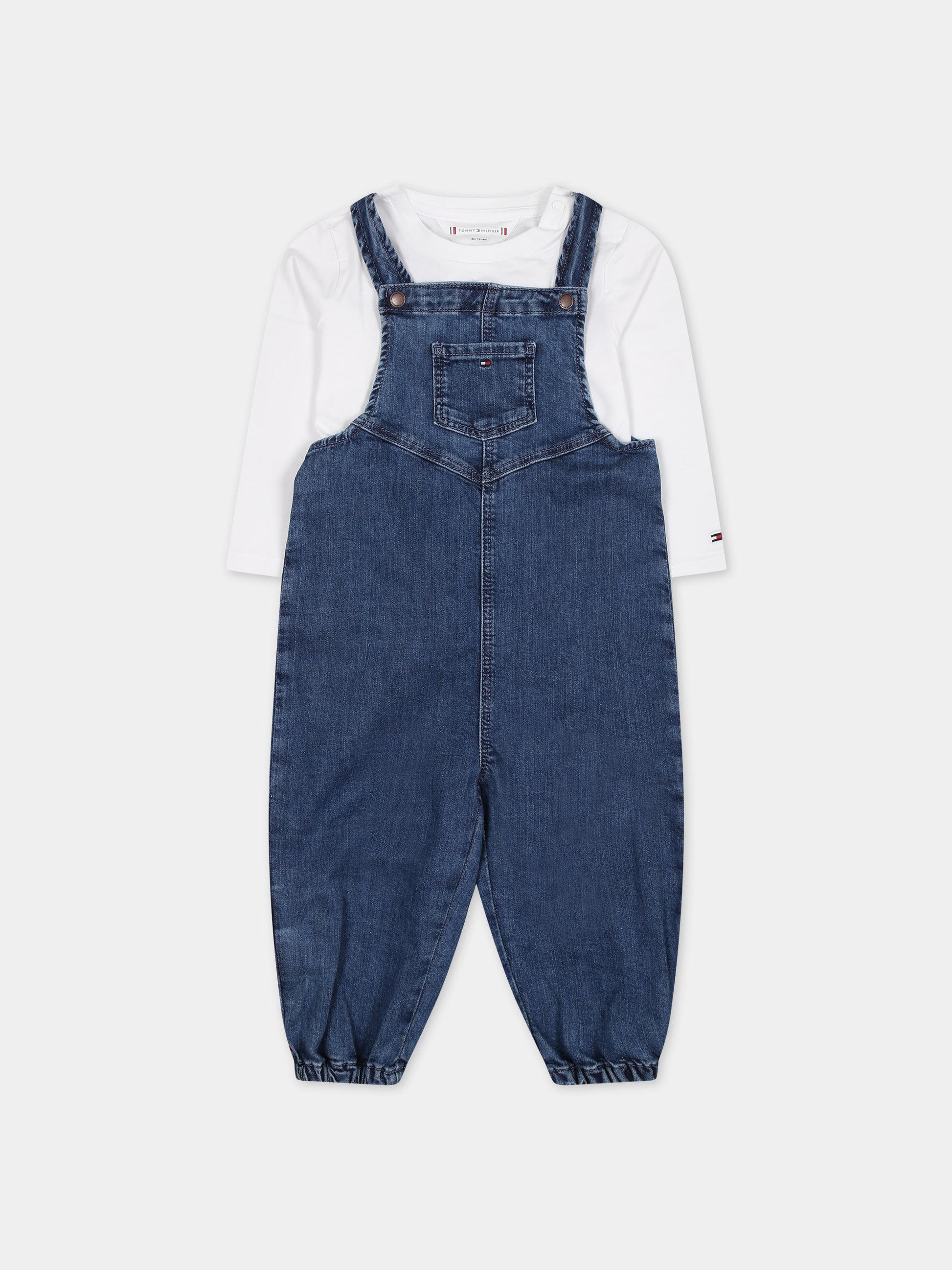 Salopette in denim per neonato con iconica bandierina,Tommy Hilfiger Junior,23FMTHKN0KN01772J YBR