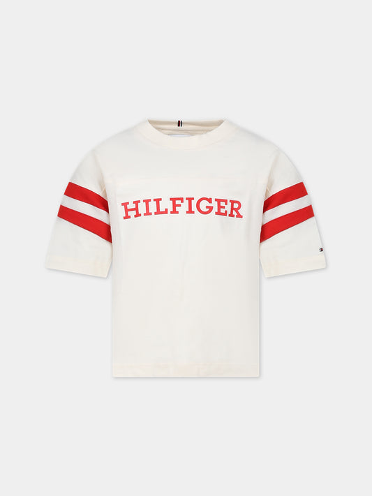 T-shirt avorio per bambina con logo,Tommy Hilfiger Junior,23FMTHKG0KG07717J AEF