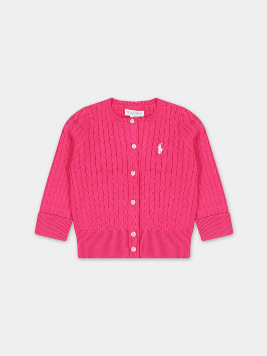 Cardigan fucsia per neonata con cavallino,Ralph Lauren Kids,543047054