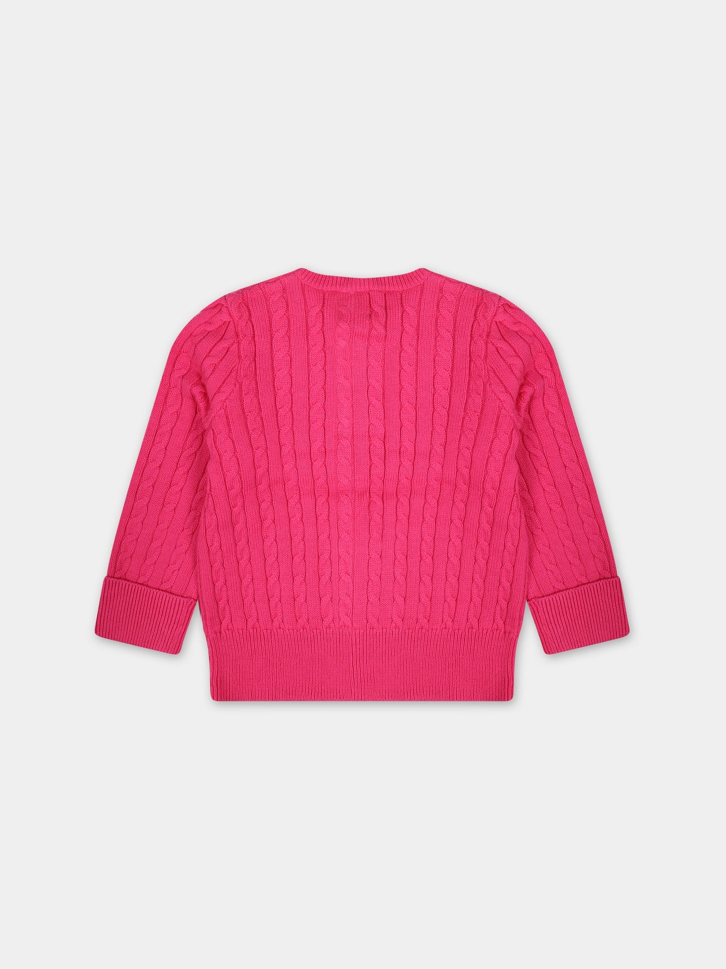 Cardigan fucsia per neonata con cavallino,Ralph Lauren Kids,543047054