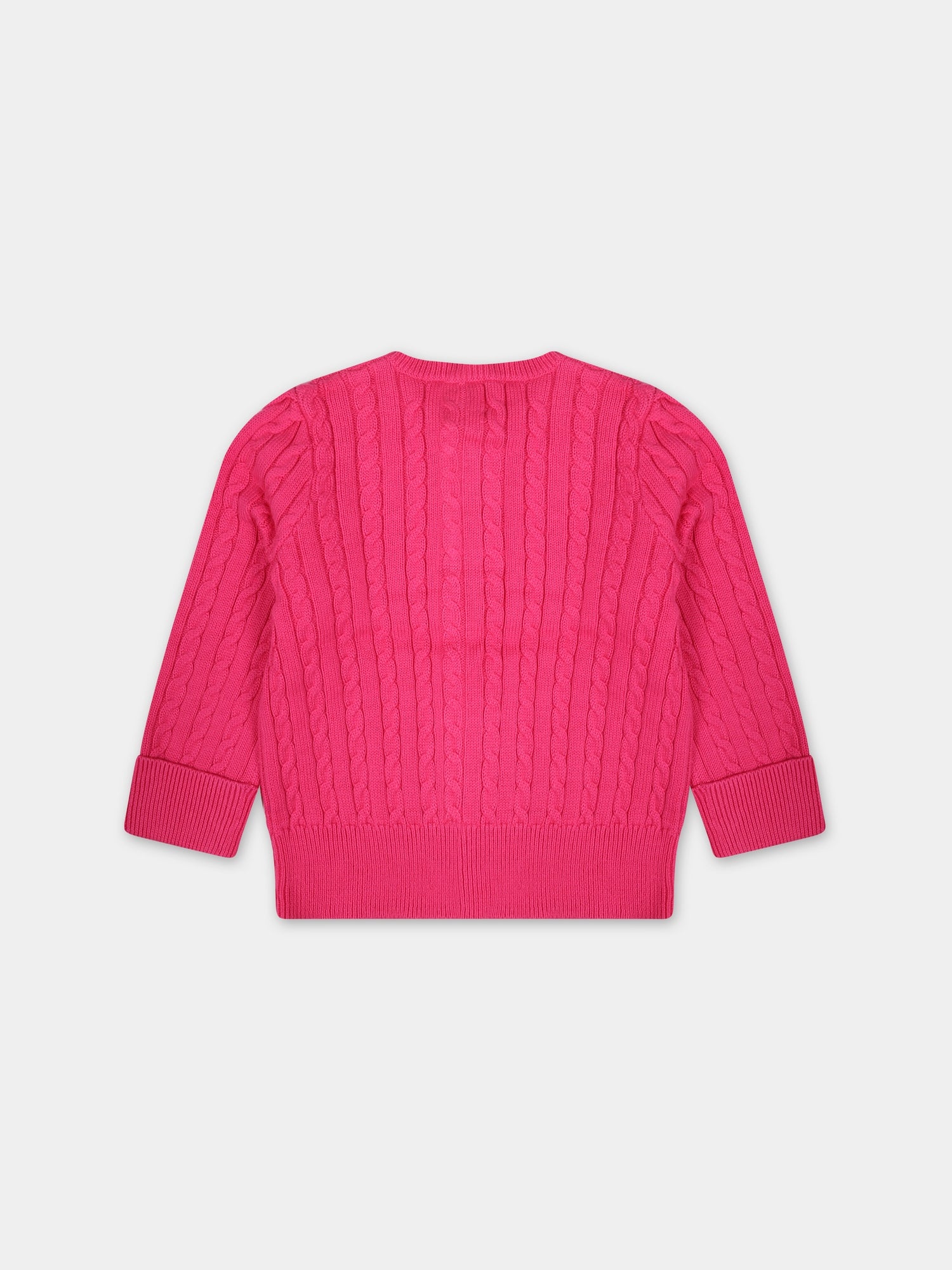 Cardigan fucsia per neonata con cavallino,Ralph Lauren Kids,543047054