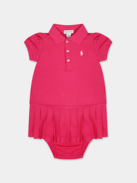 Vestito fucsia per neonata con iconico cavallino,Ralph Lauren Kids,925712002
