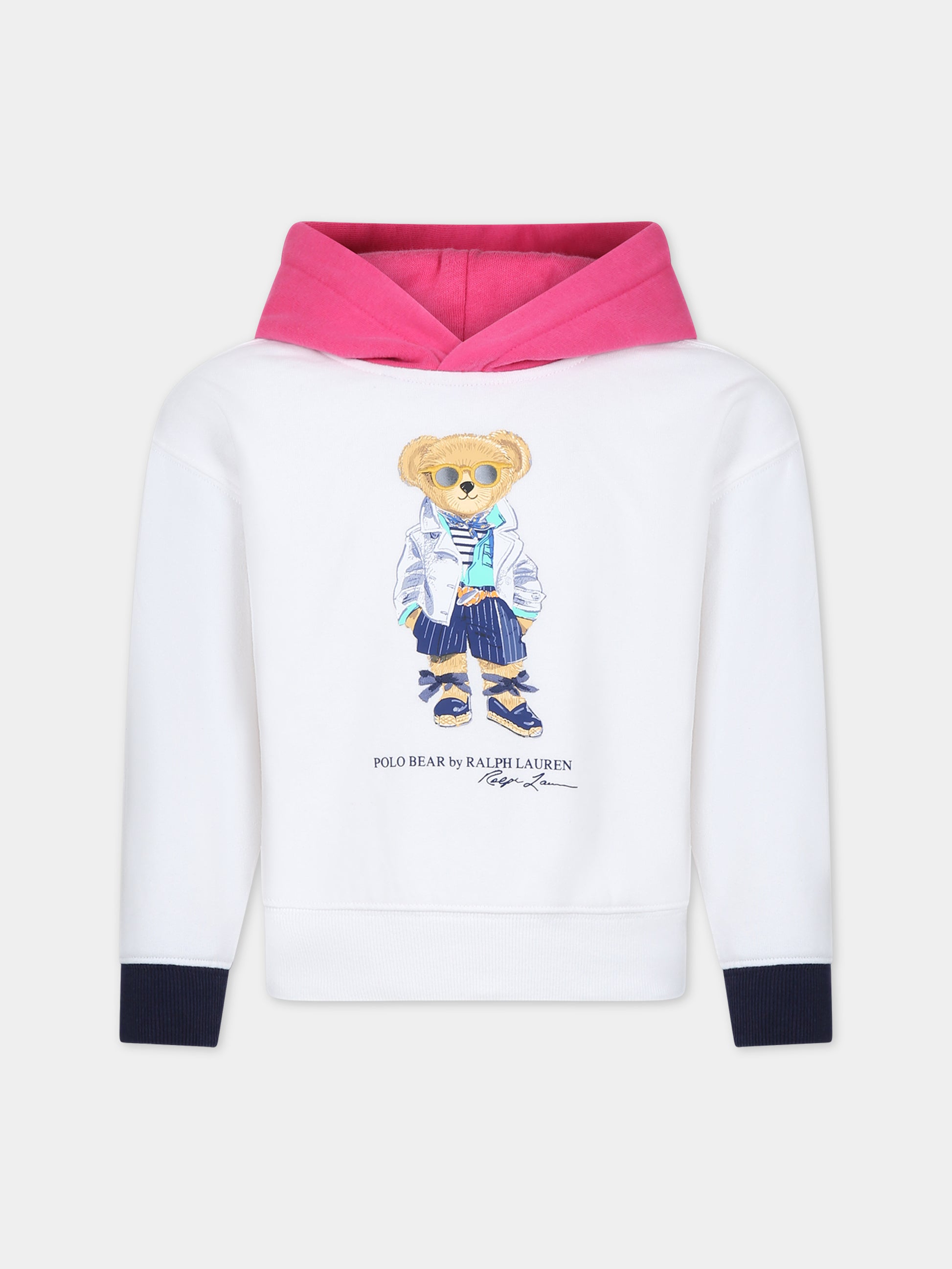 Felpa bianca per bambina con Polo Bear,Ralph Lauren Kids,926018001