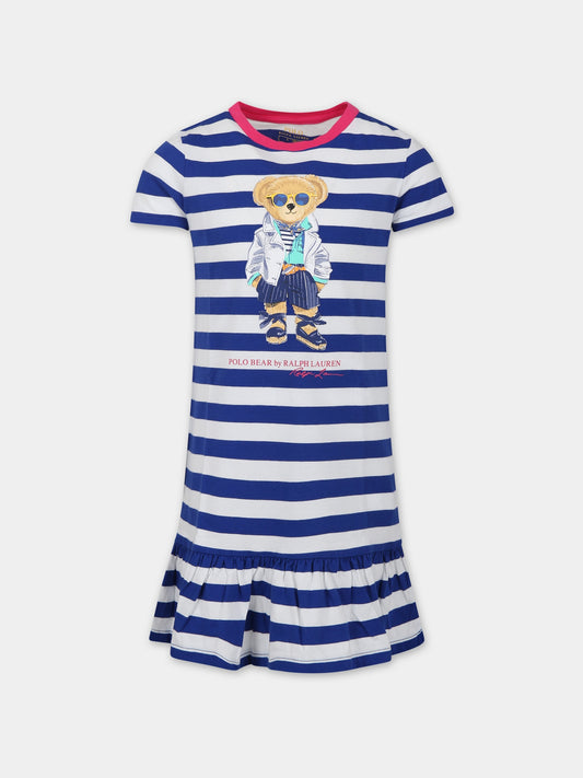 Vestito blu per bambina con Polo Bear,Ralph Lauren Kids,926019001