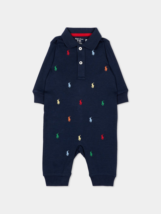 Blue romper for Baby Boy with multicolor Pony