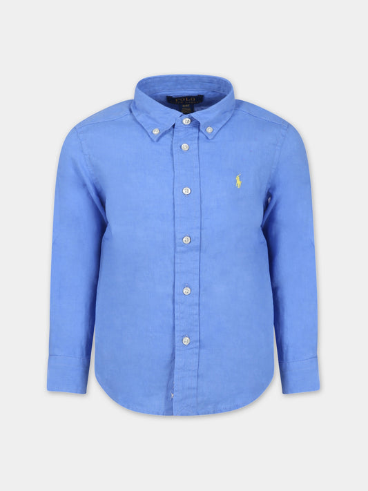 Camicia azzurra per bambino con cavallino,Ralph Lauren Kids,865270003