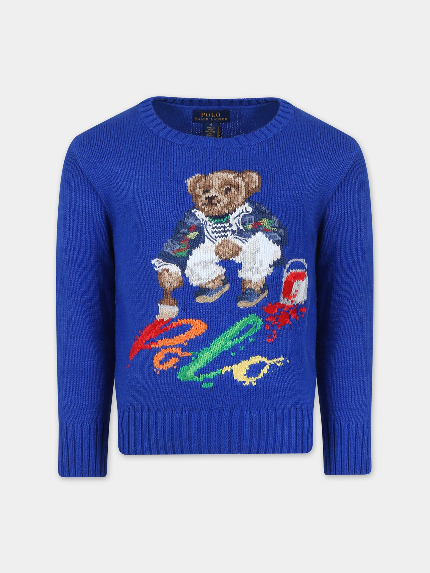 Maglione blu per bambino con Polo Bear,Ralph Lauren Kids,926238001