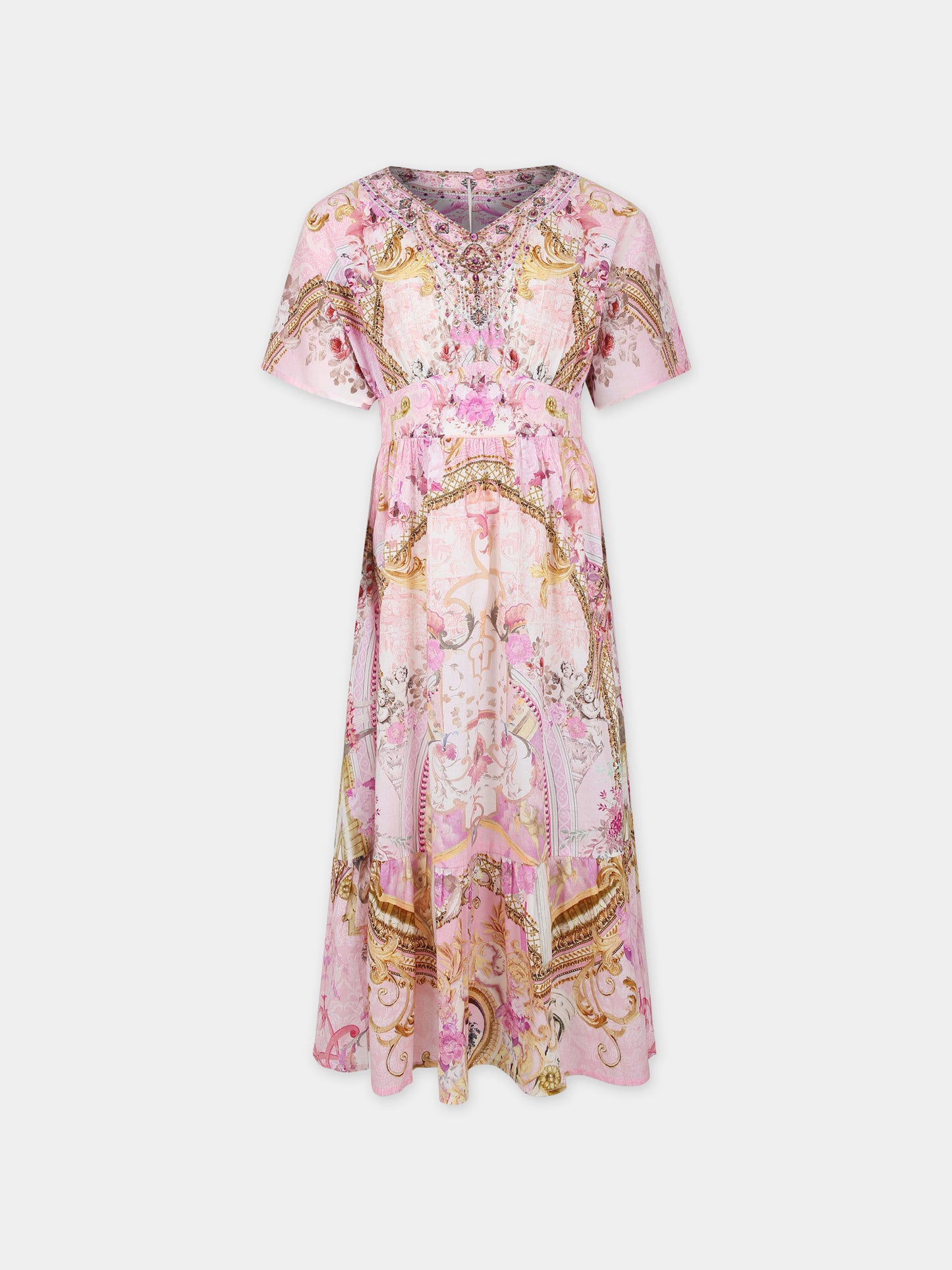 Vestito rosa per bambina con stampa floreale,Camilla,00025358 FRESCOFA