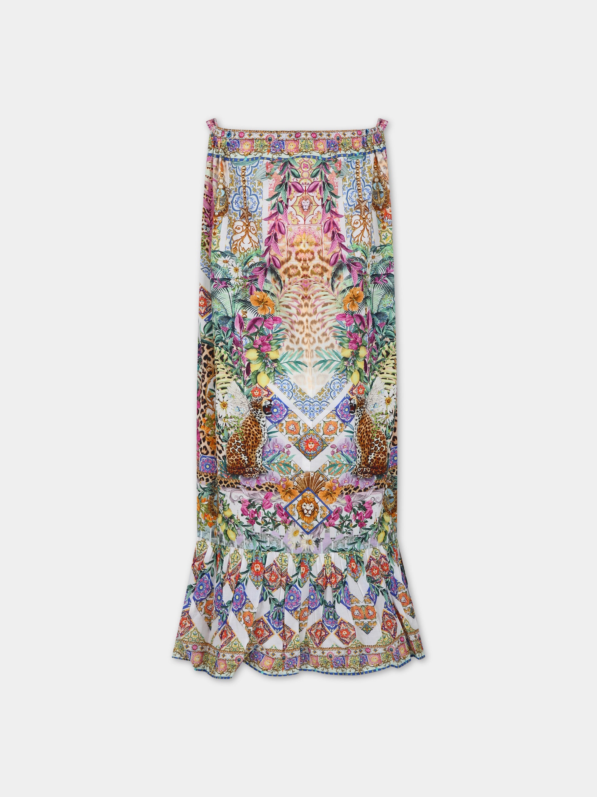 Vestito multicolor per bambina con stampa floreale e strass,Camilla,00025819 FLOWNEPT