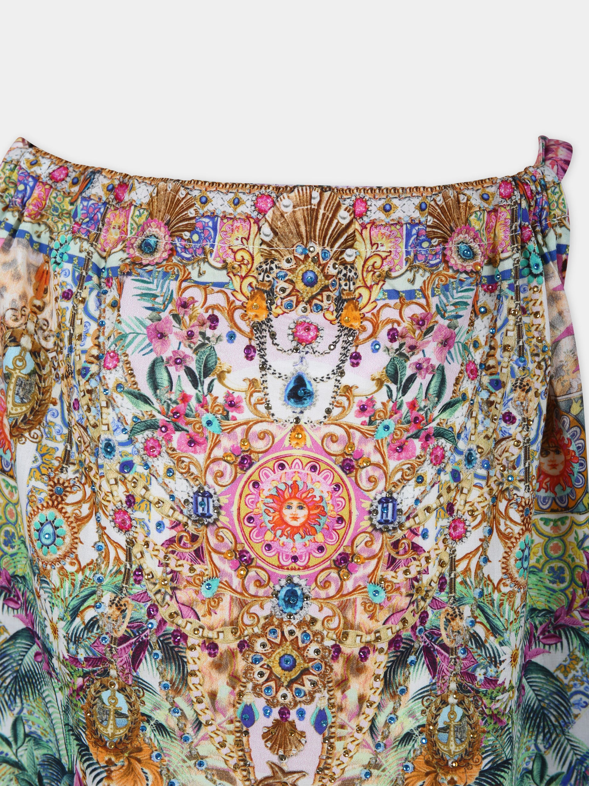 Vestito multicolor per bambina con stampa floreale e strass,Camilla,00025819 FLOWNEPT