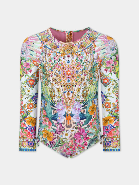 Costume per bambina con stampa floreale,Camilla,00025686 FLOWNEPT