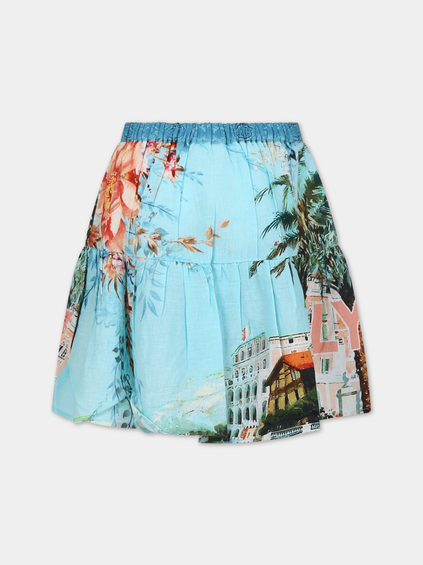 Gonna celeste per bambina con stampa floreale,Camilla,00026223 FROMSORR