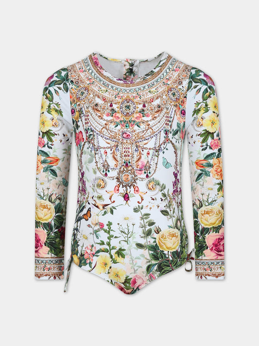 Costume per bambina con stampa floreale e strass,Camilla,00024989 RENAROMA