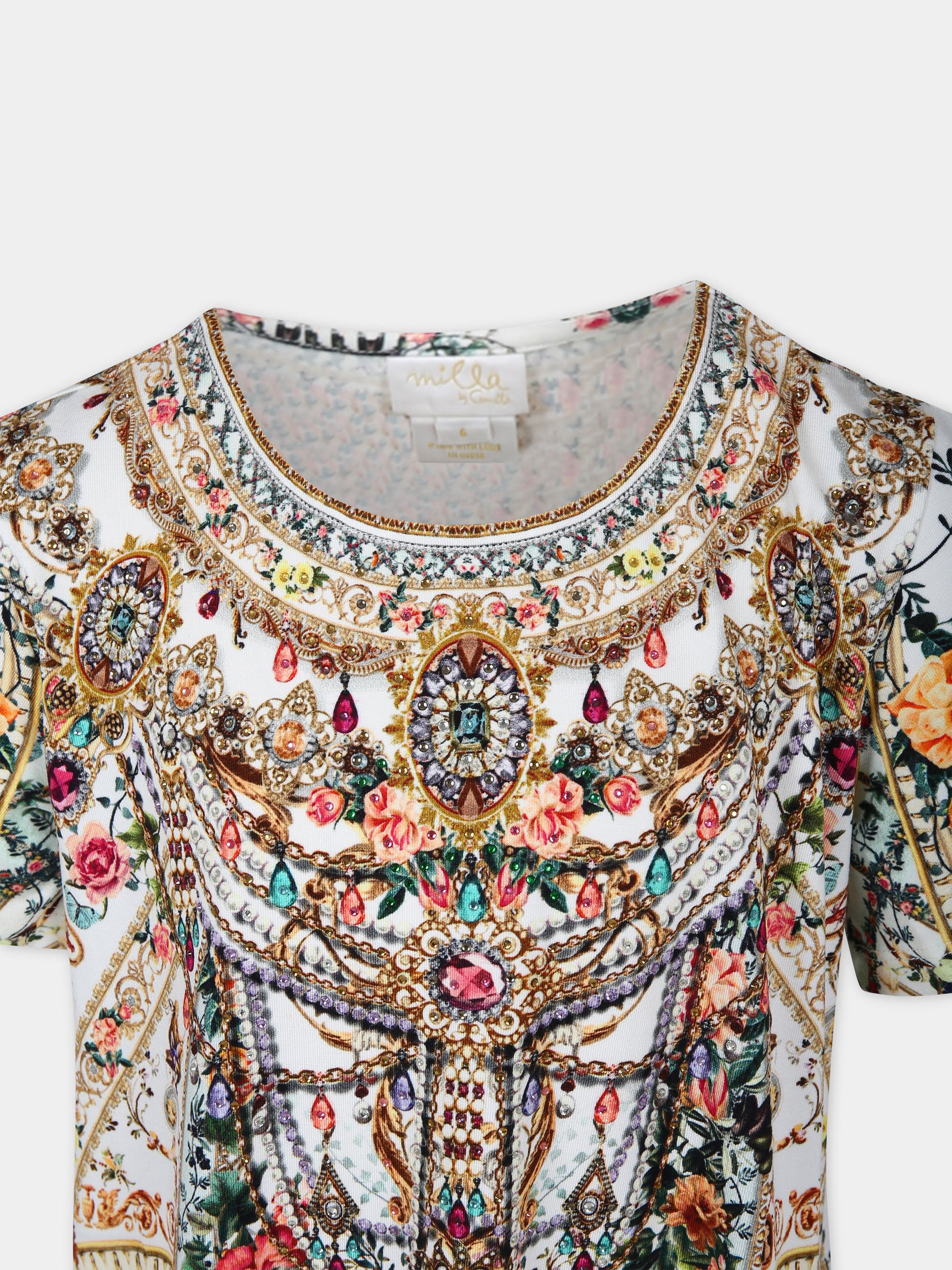 Vestito multicolor per bambina con stampa floreale e strass,Camilla,00024988 RENAROMA