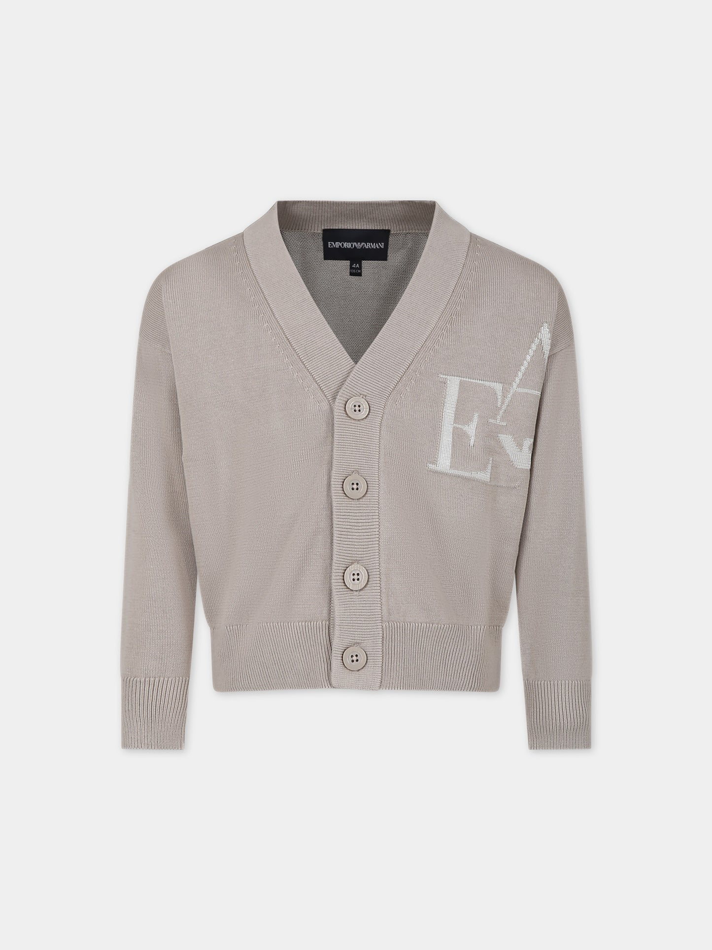 Cardigan beige per bambino con logo ricamato,Armani Junior,3D4M52 4MHUZ 01M5