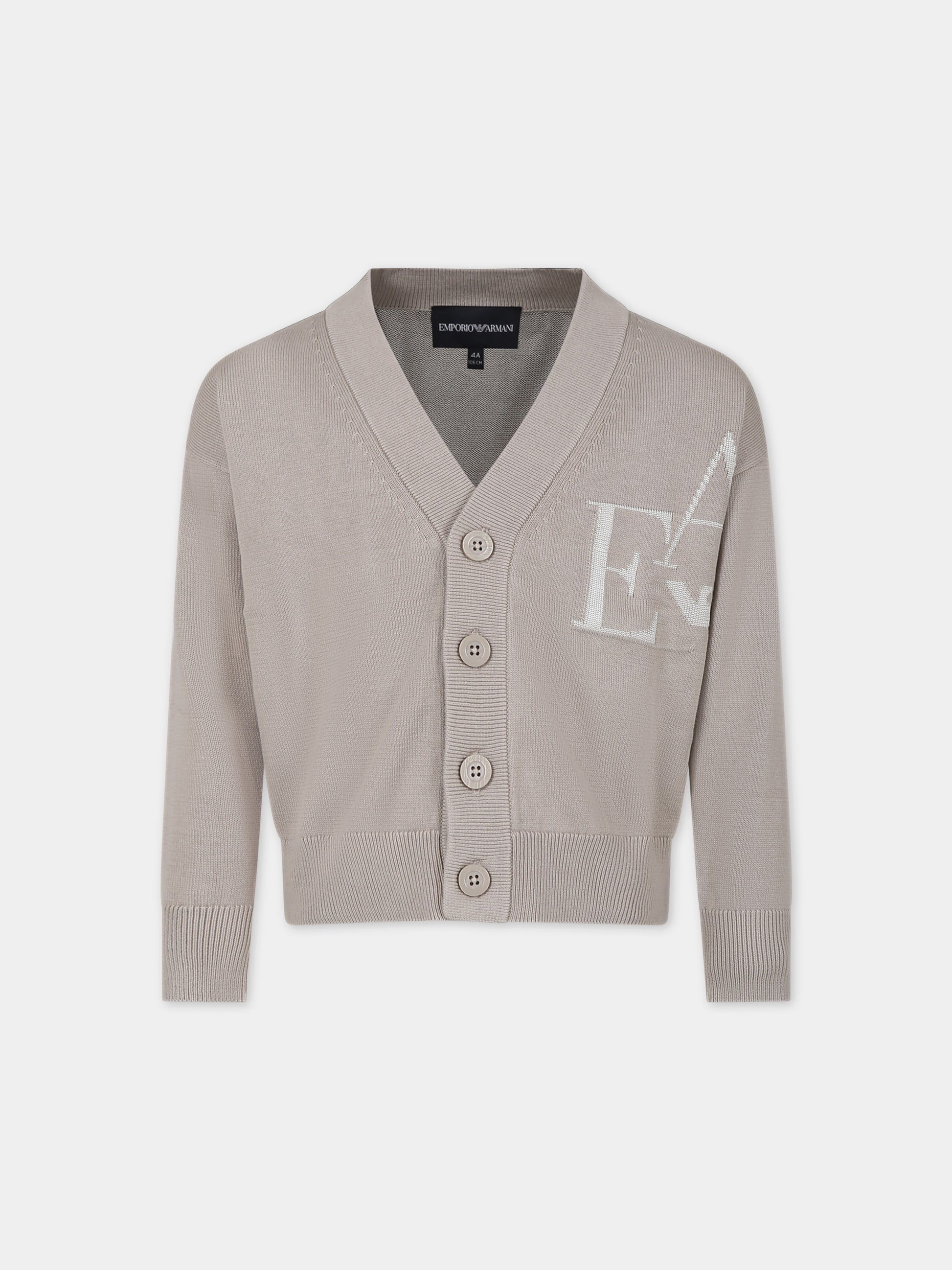 Cardigan beige per bambino con logo ricamato,Armani Junior,3D4M52 4MHUZ 01M5