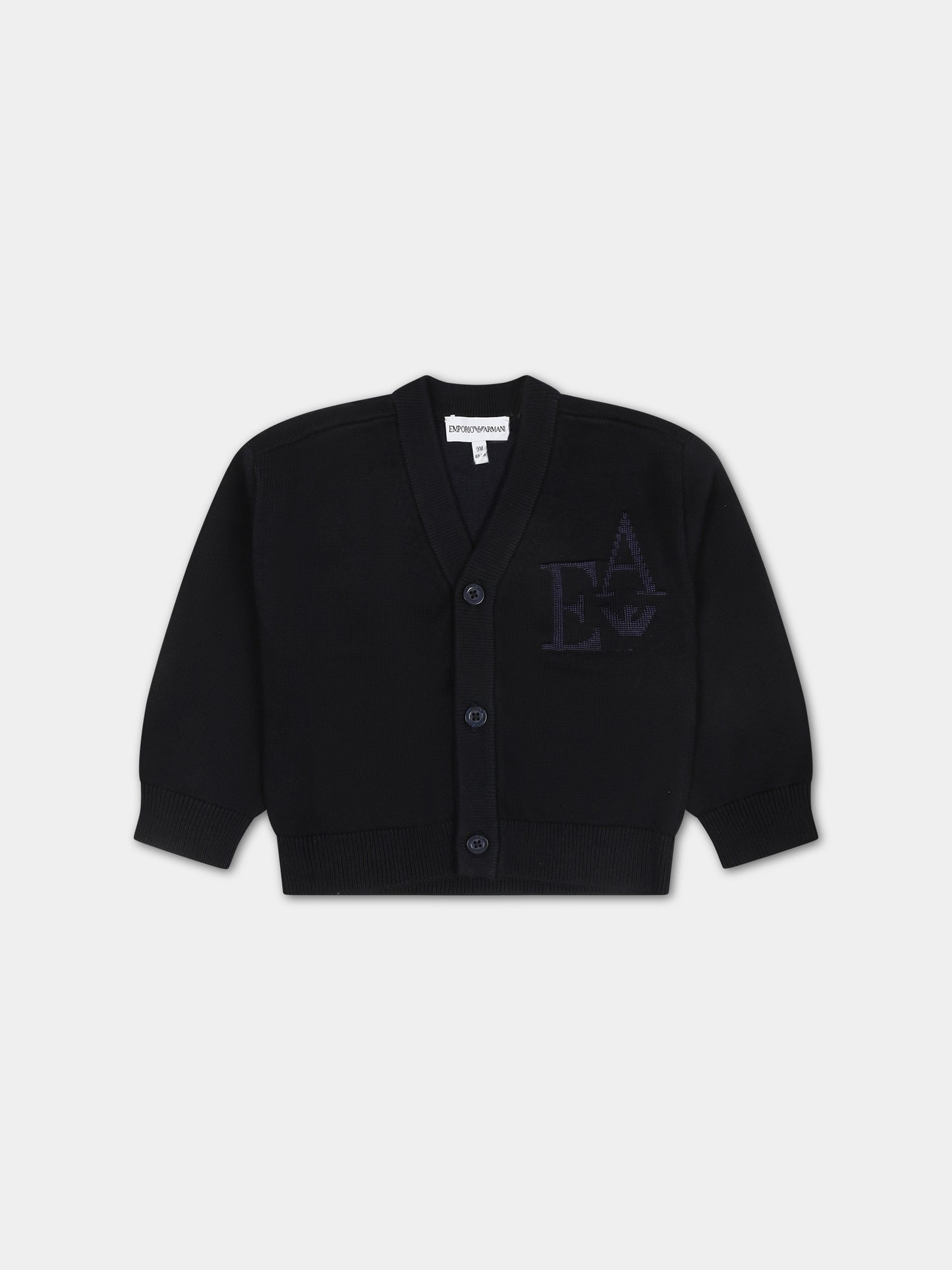 Cardigan blu per neonato con iconico aquilotto,Armani Junior,3DHM52 4MHUZ 0920