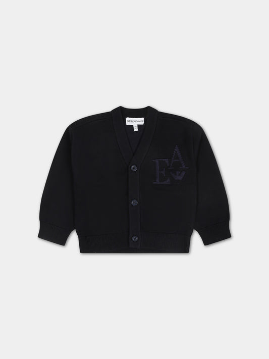 Cardigan blu per neonato con iconico aquilotto,Armani Junior,3DHM52 4MHUZ 0920