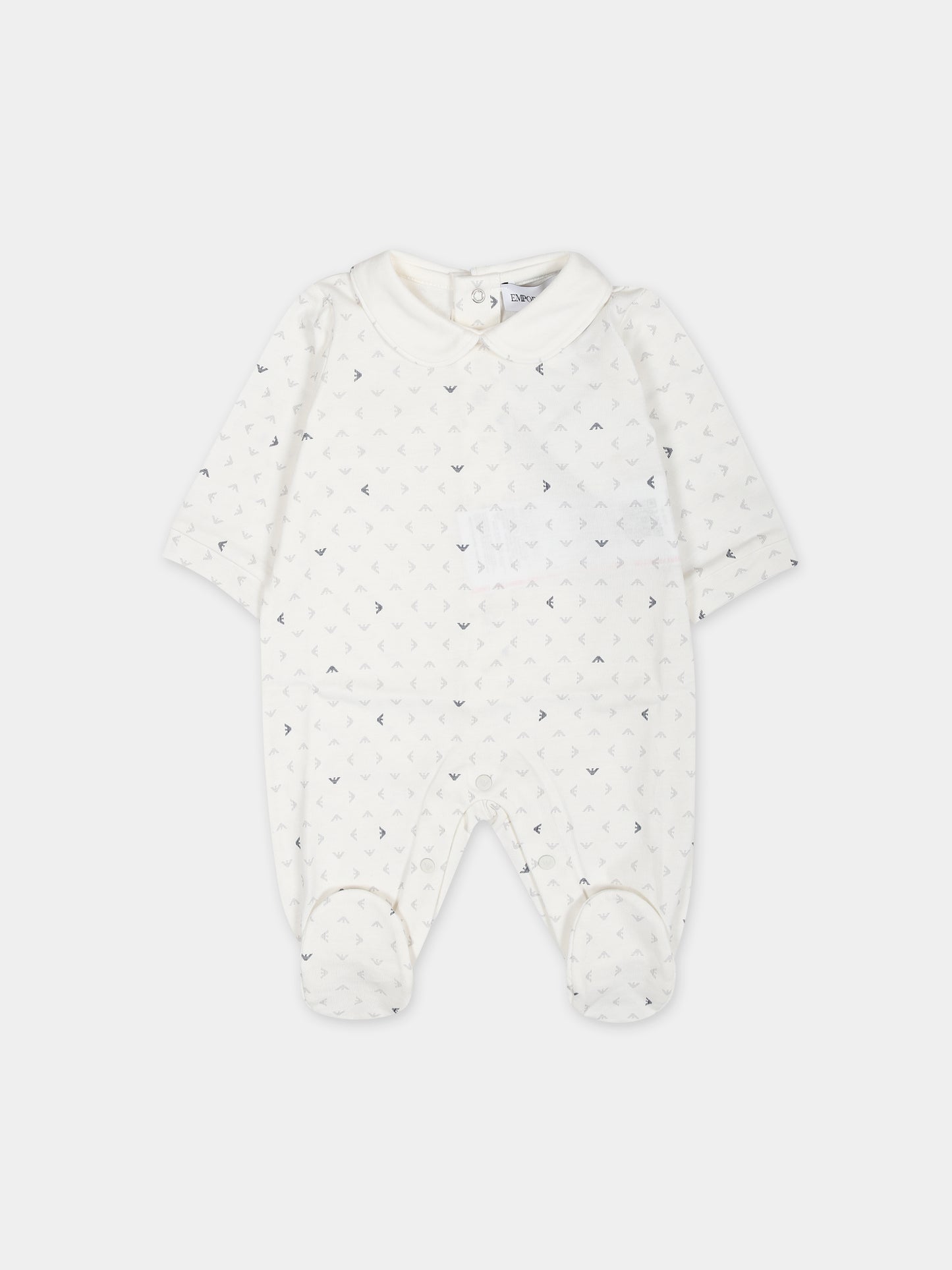 Tutina avorio per neonato con logo aquilotto all-over,Armani Junior,8NND48 NJ05Z F110