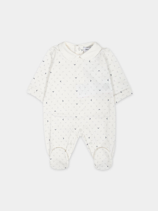 Tutina avorio per neonato con logo aquilotto all-over,Armani Junior,8NND48 NJ05Z F110