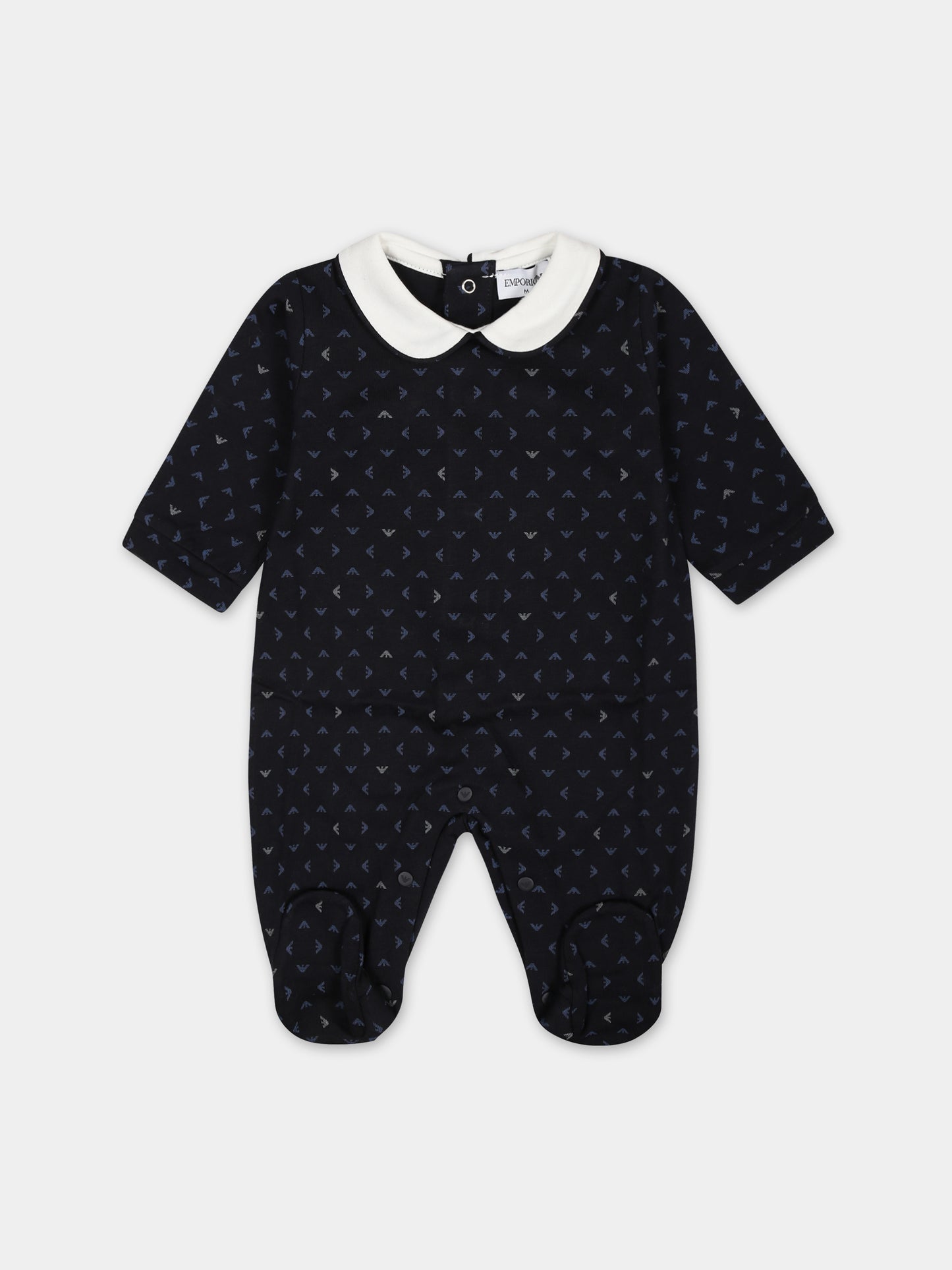 Tutina blu per neonato con logo aquilotto all-over,Armani Junior,8NND48 NJ05Z F919