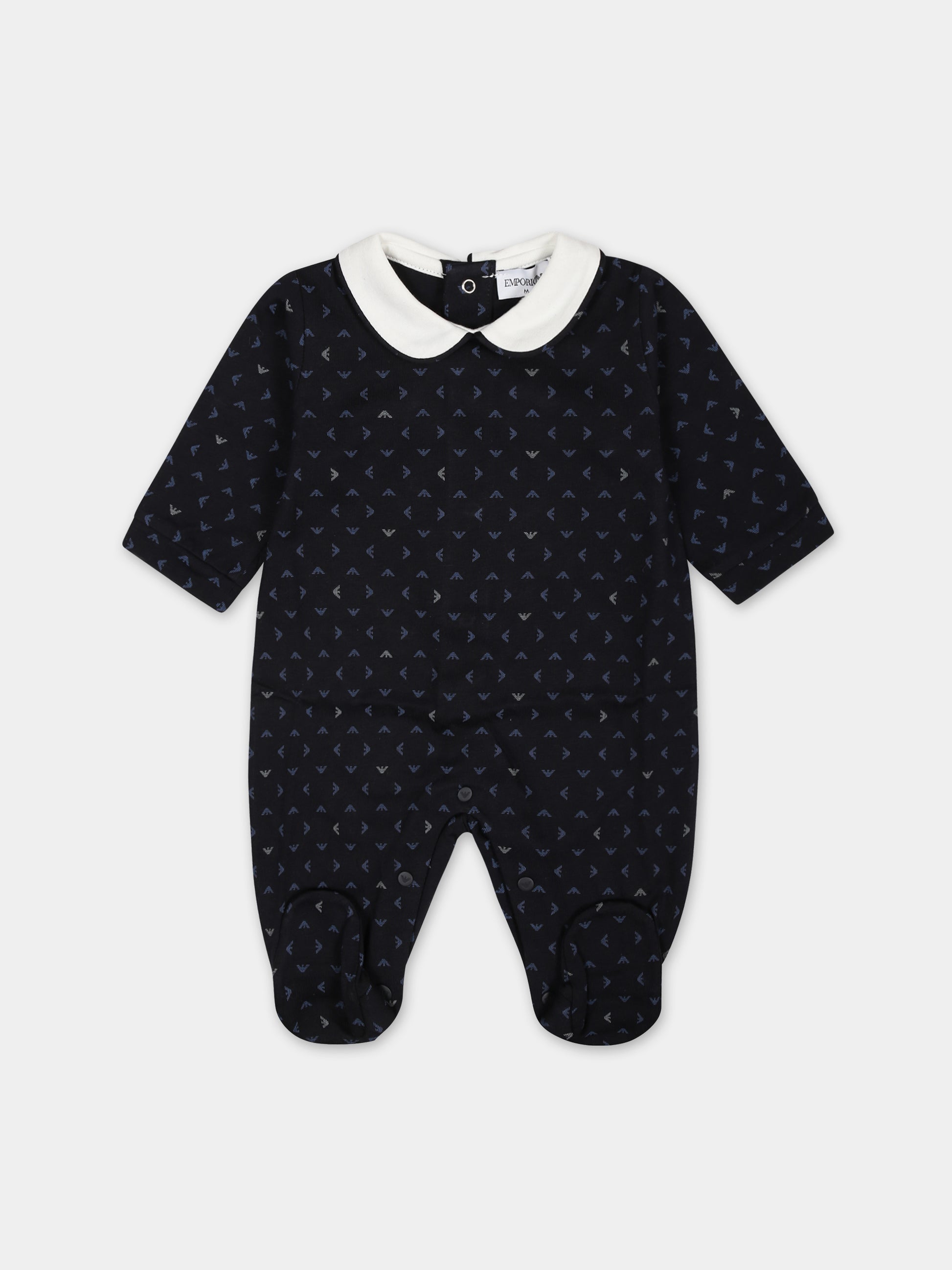 Tutina blu per neonato con logo aquilotto all-over,Armani Junior,8NND48 NJ05Z F919