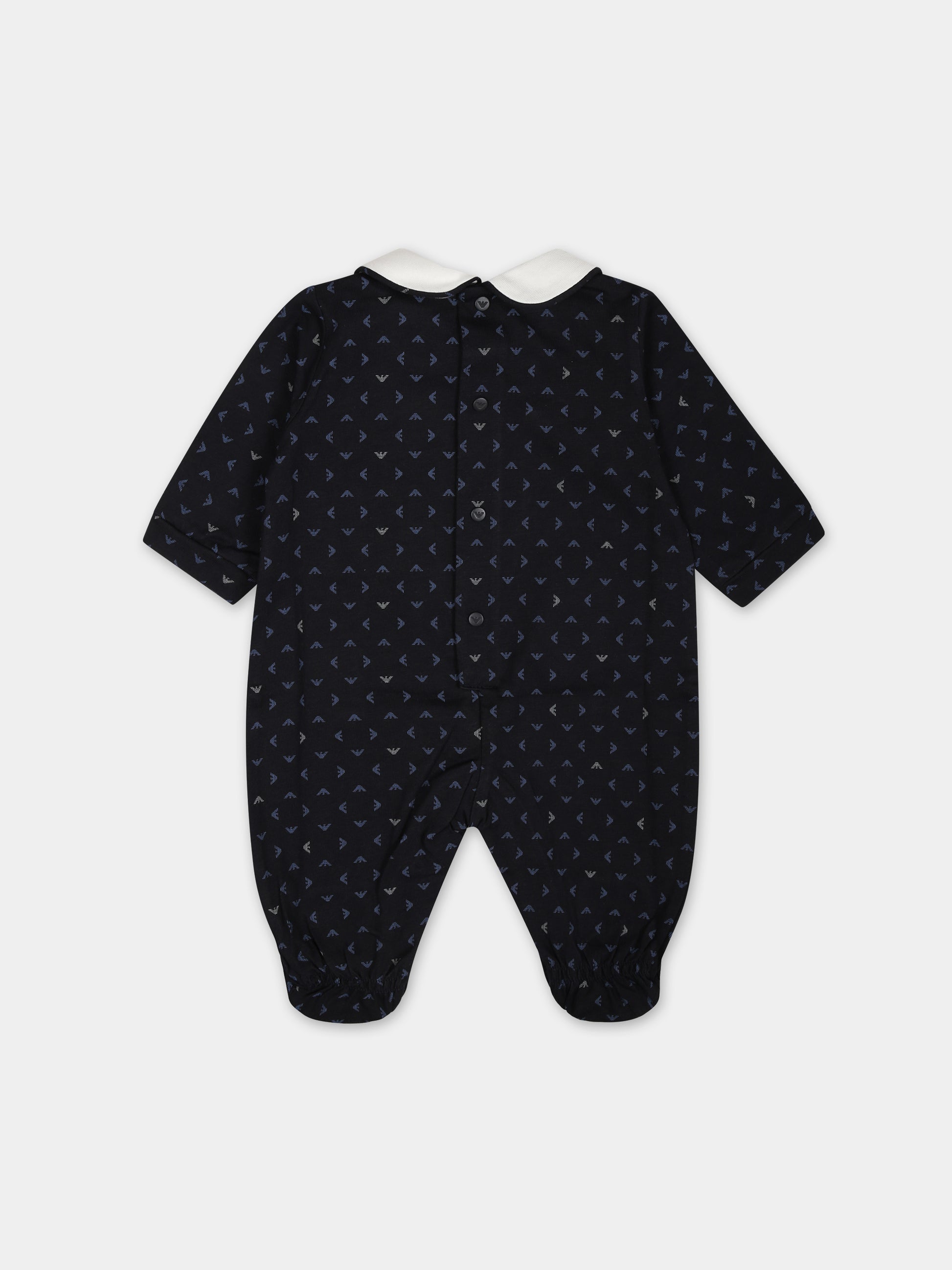 Tutina blu per neonato con logo aquilotto all-over,Armani Junior,8NND48 NJ05Z F919