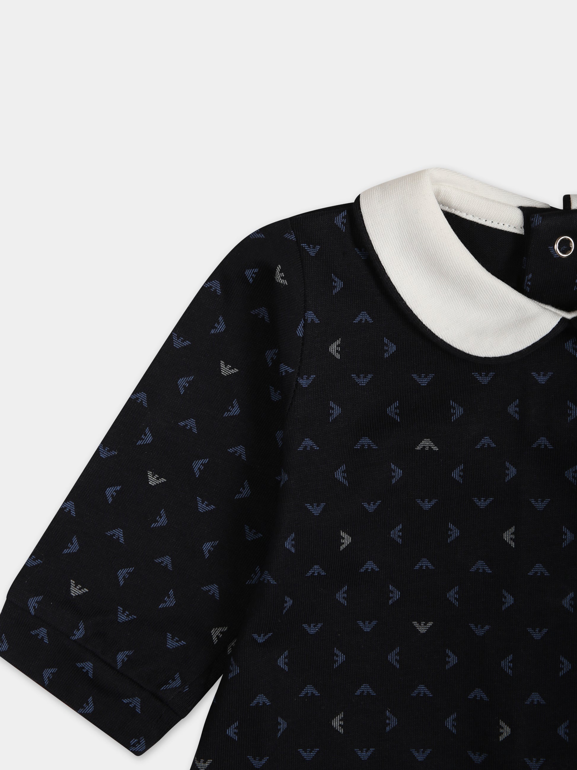 Tutina blu per neonato con logo aquilotto all-over,Armani Junior,8NND48 NJ05Z F919