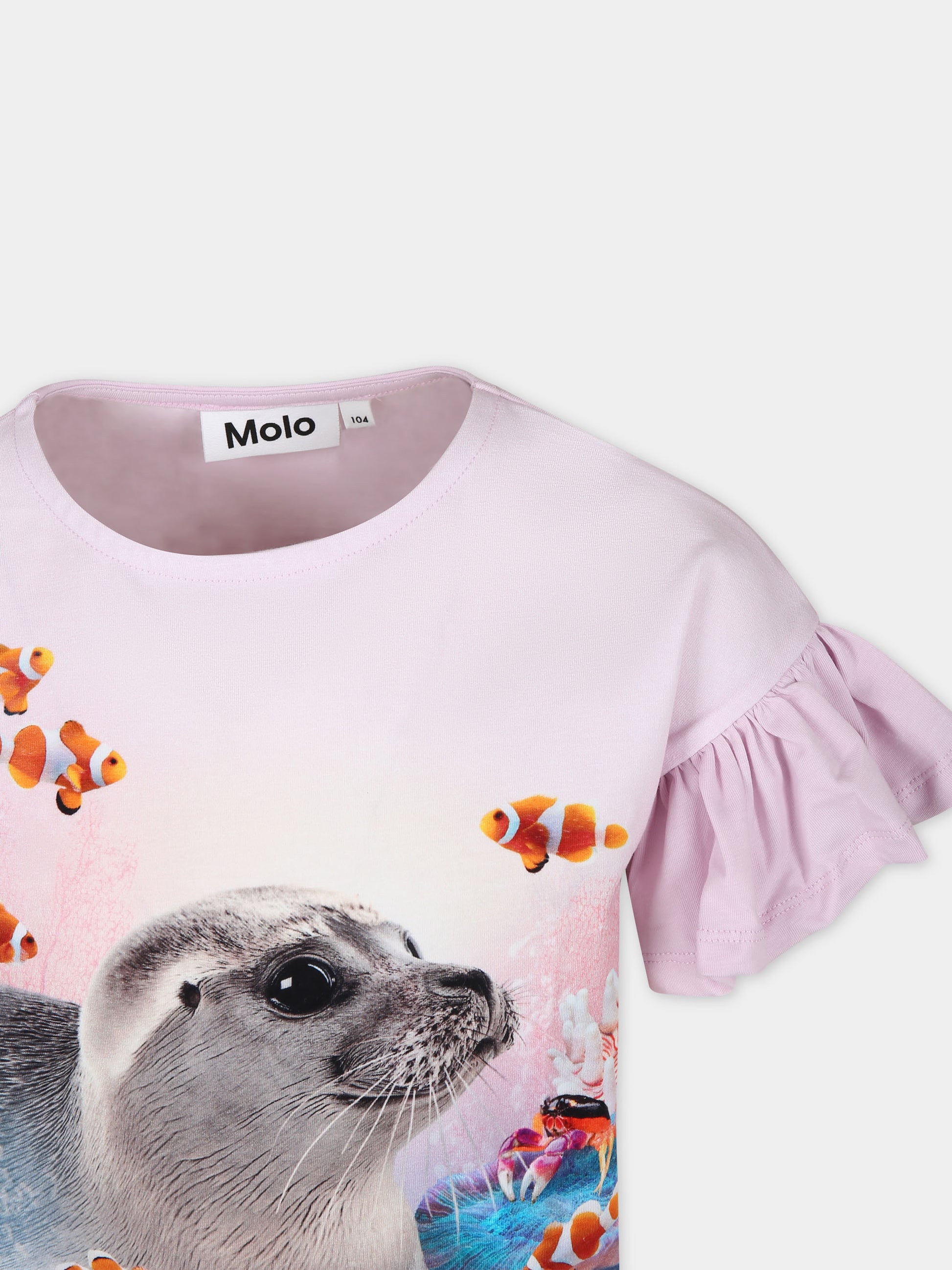 T-shirt rosa per bambina con stampa foca,Molo,2S24A218 3509