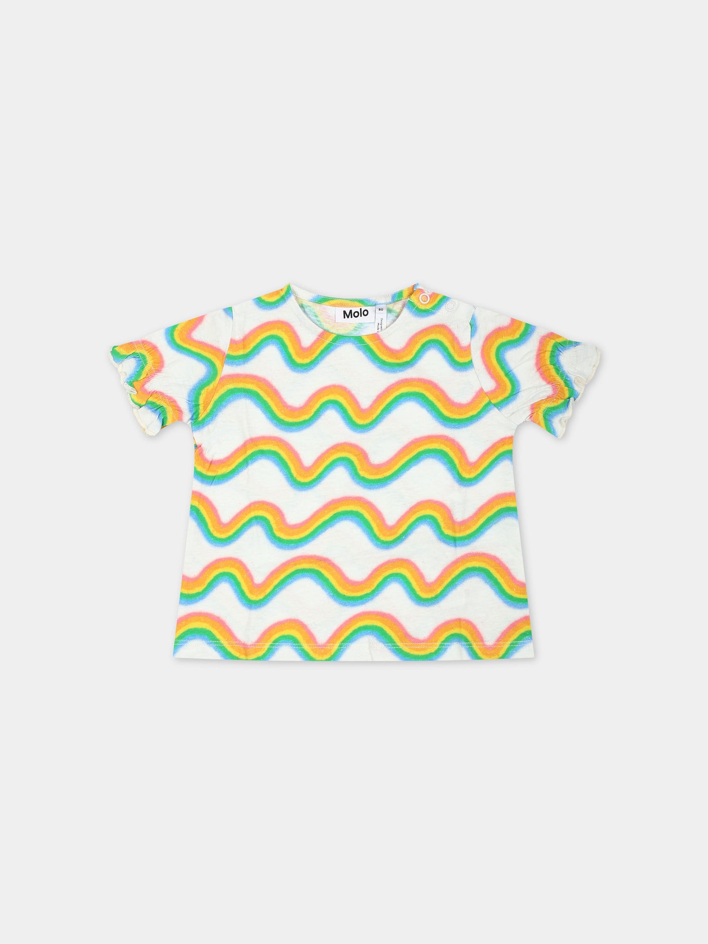 T-shirt bianca per neonata con stampa arcobaleno,Molo,4S24A201 9046