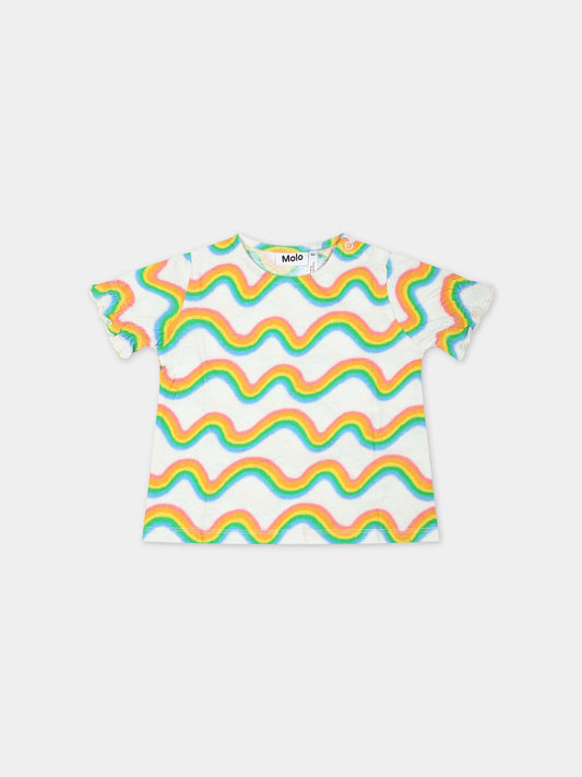 T-shirt bianca per neonata con stampa arcobaleno,Molo,4S24A201 9046