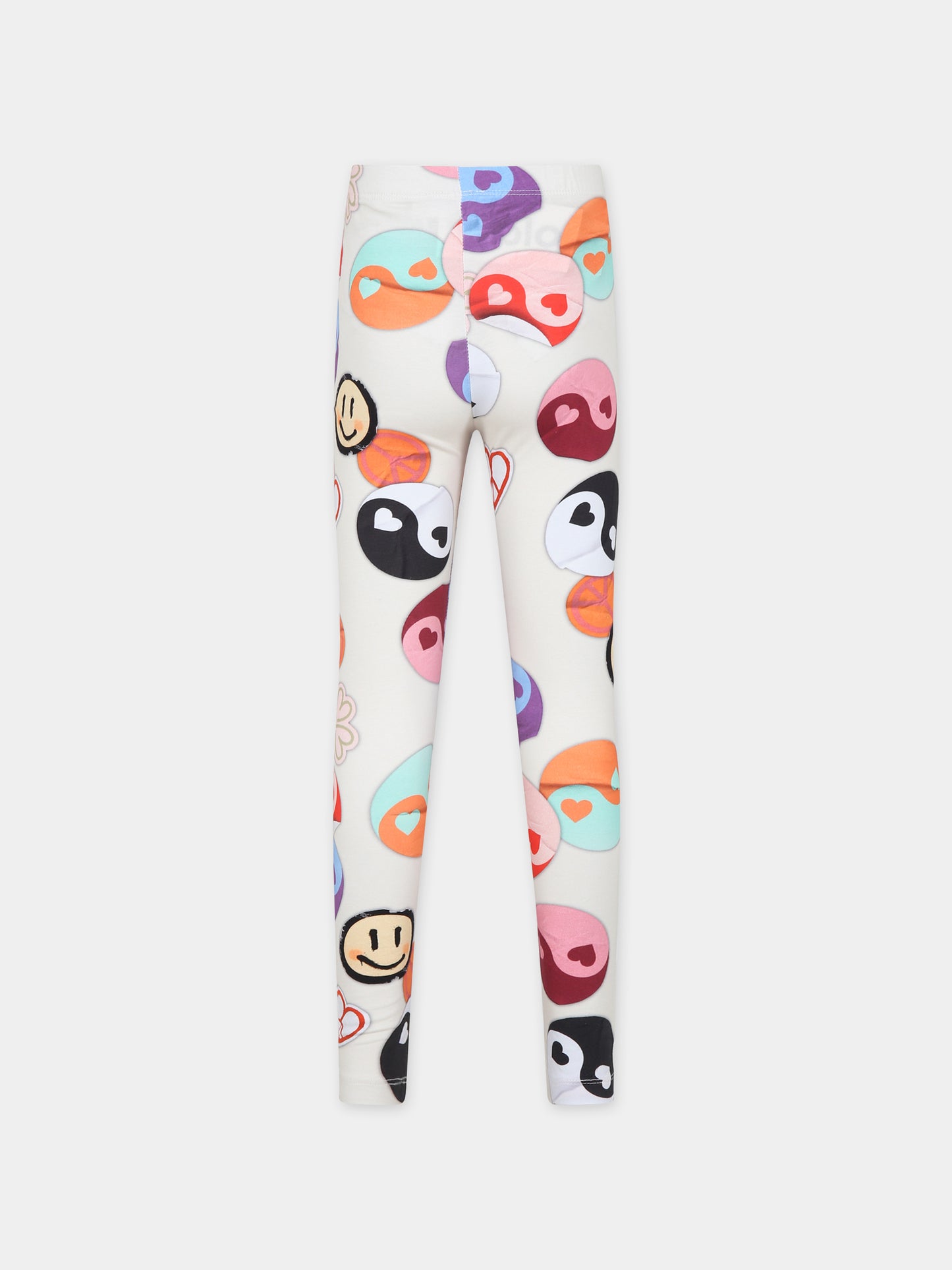 Leggings avorio per bambina con stampa smile e yin e yang,Molo,2S24F203 9009