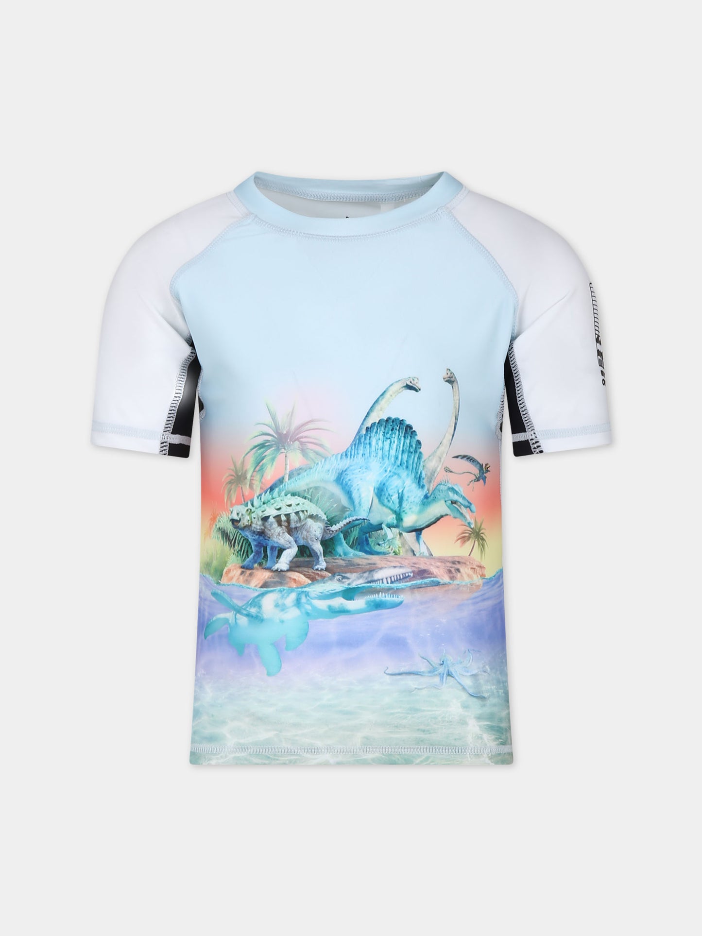 T-shirt celeste anti UV per bambino con stampa dinosauri,Molo,8S24P203 3428