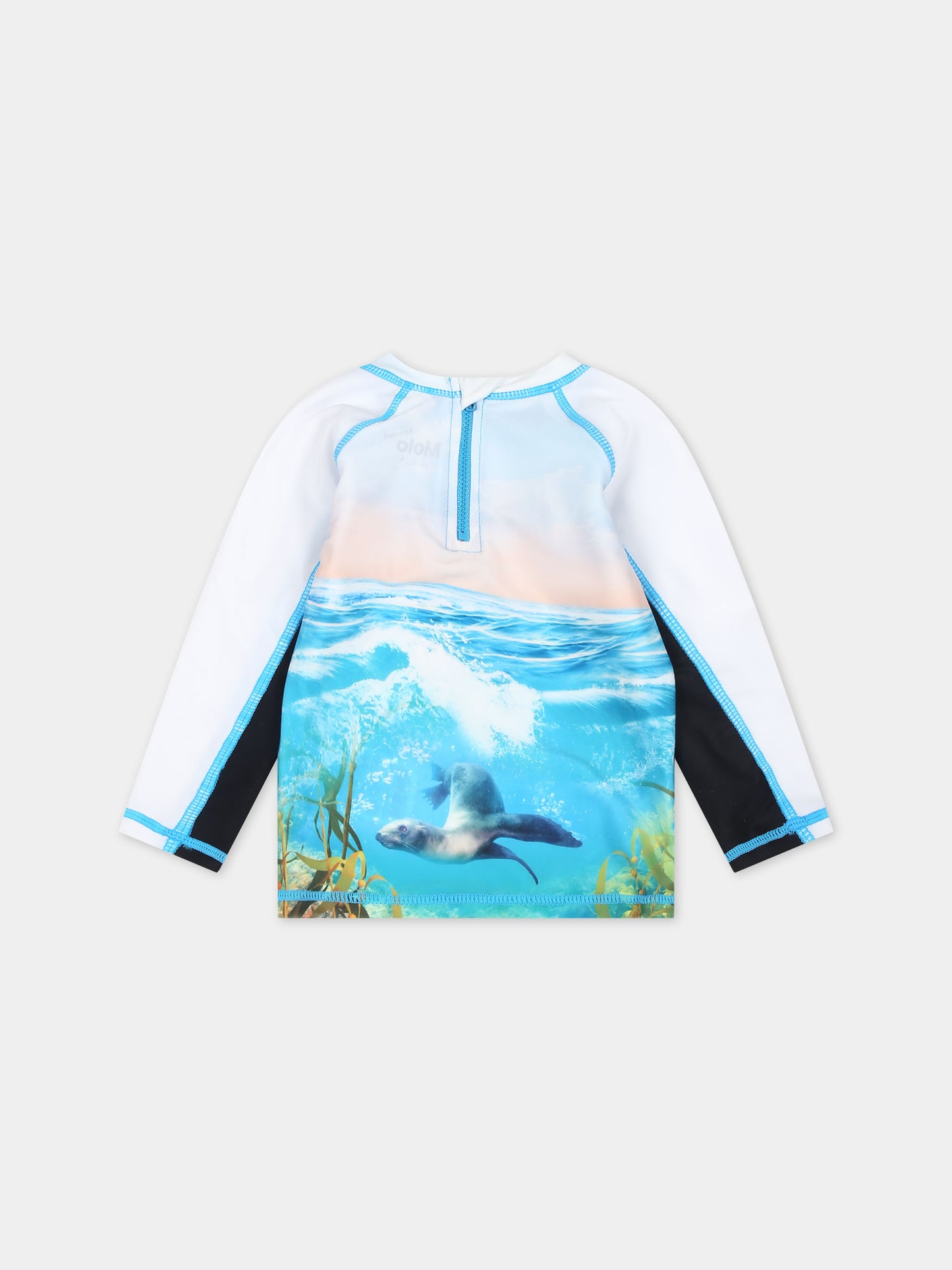 T-shirt celeste anti UV per neonato con stampa foche,Molo,8S24P607 3427