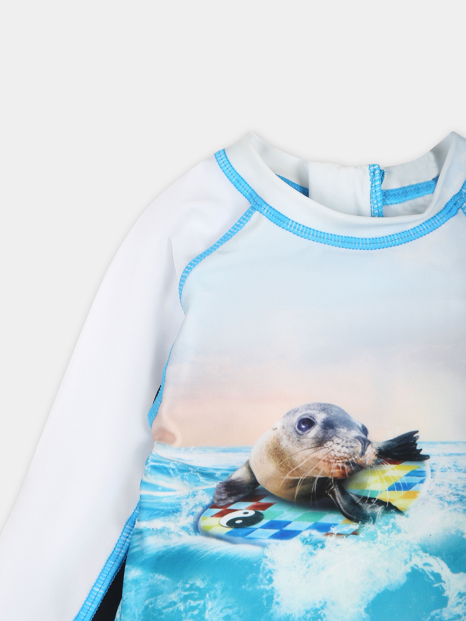 T-shirt celeste anti UV per neonato con stampa foche,Molo,8S24P607 3427