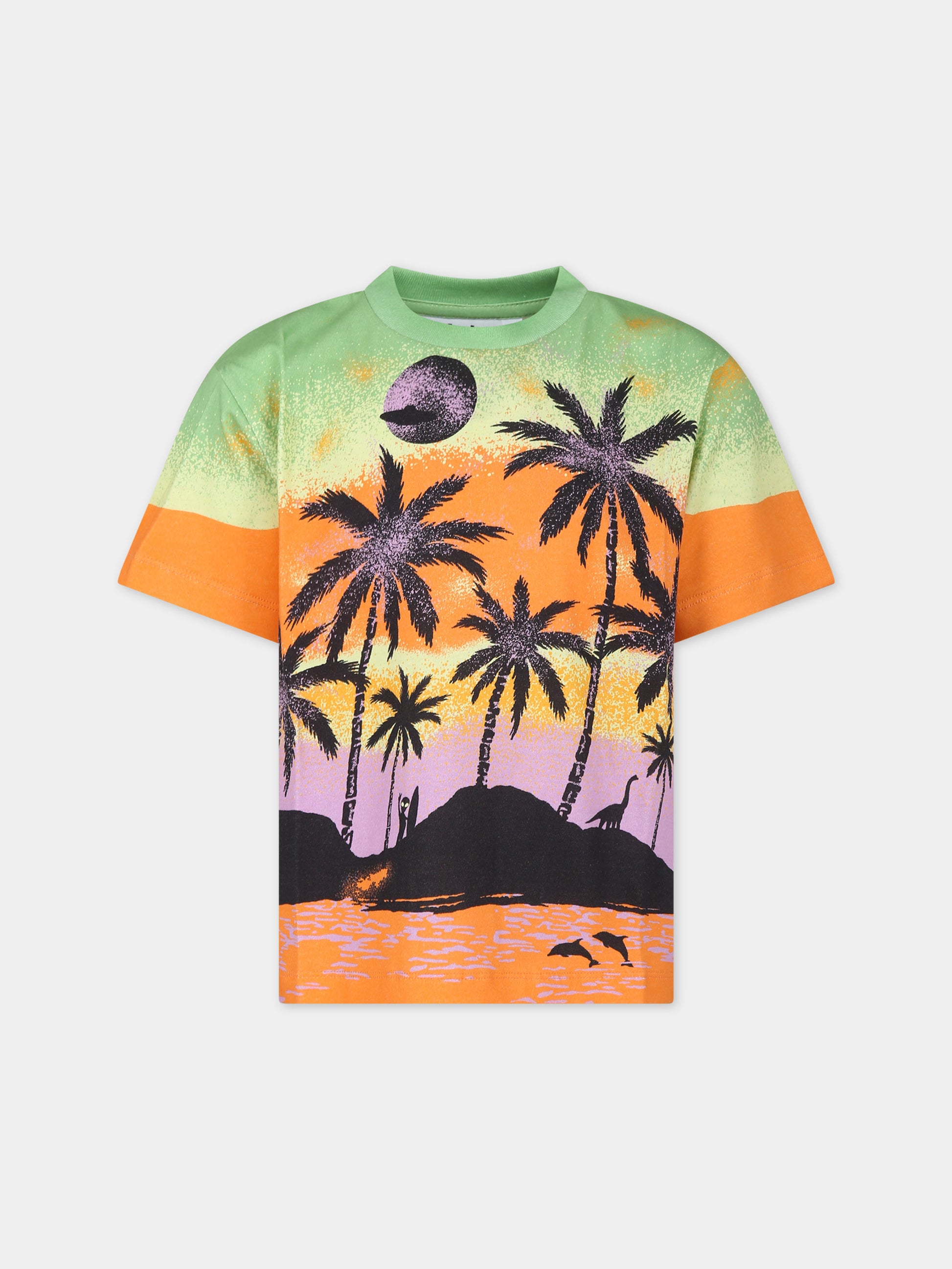 T-shirt arancione per bambino con stampa alieno e palme,Molo,1S24A214 3443