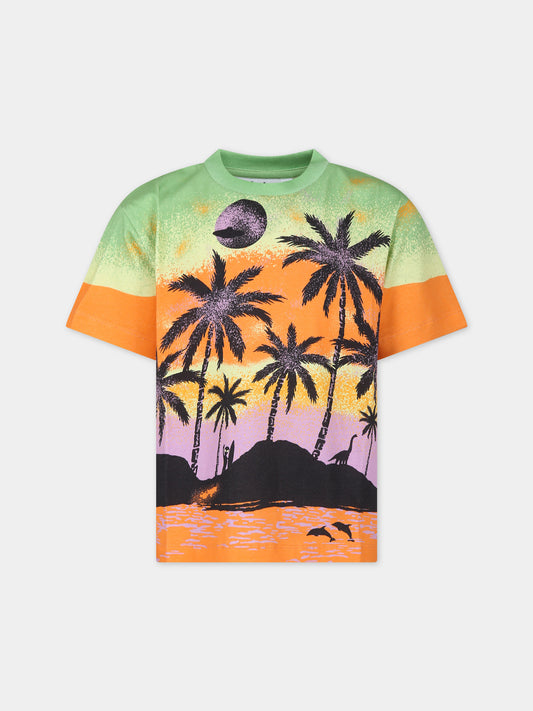 T-shirt arancione per bambino con stampa alieno e palme,Molo,1S24A214 3443